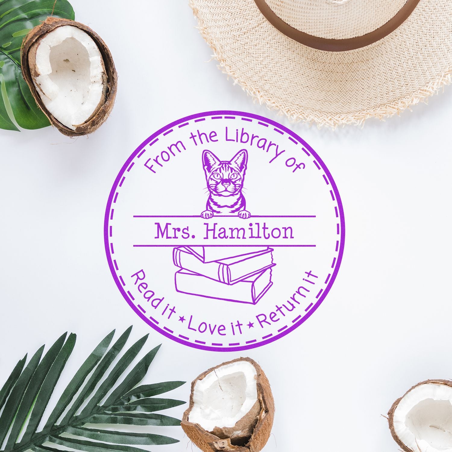 Personalized From The Library Of Stamper with Ocicat Cat - Engineer Seal Stamps