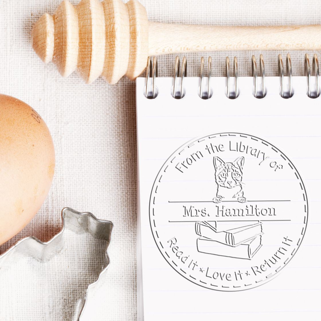 Custom School Library Seal with Ojos Azules Cat - Engineer Seal Stamps