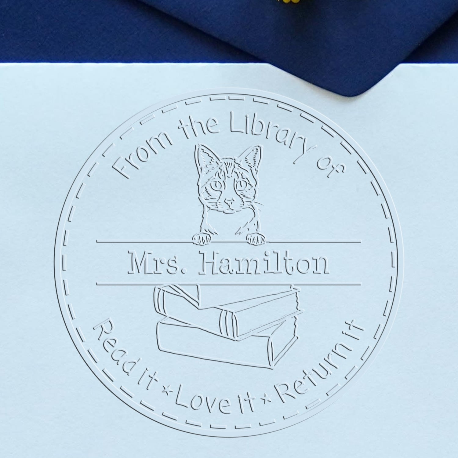 Custom Book Label Seal with Ojos Azules Cat - Engineer Seal Stamps
