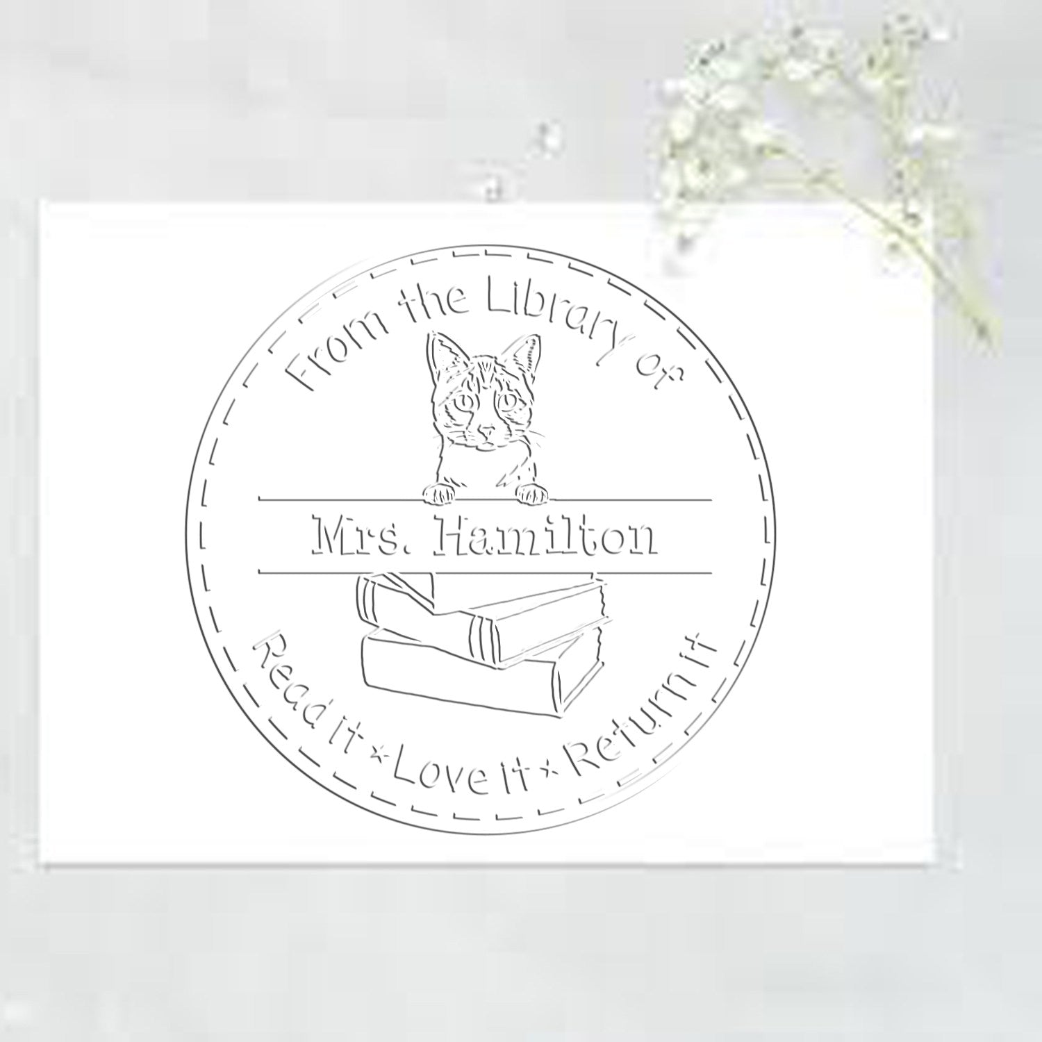 Custom School Library Seal with Ojos Azules Cat - Engineer Seal Stamps