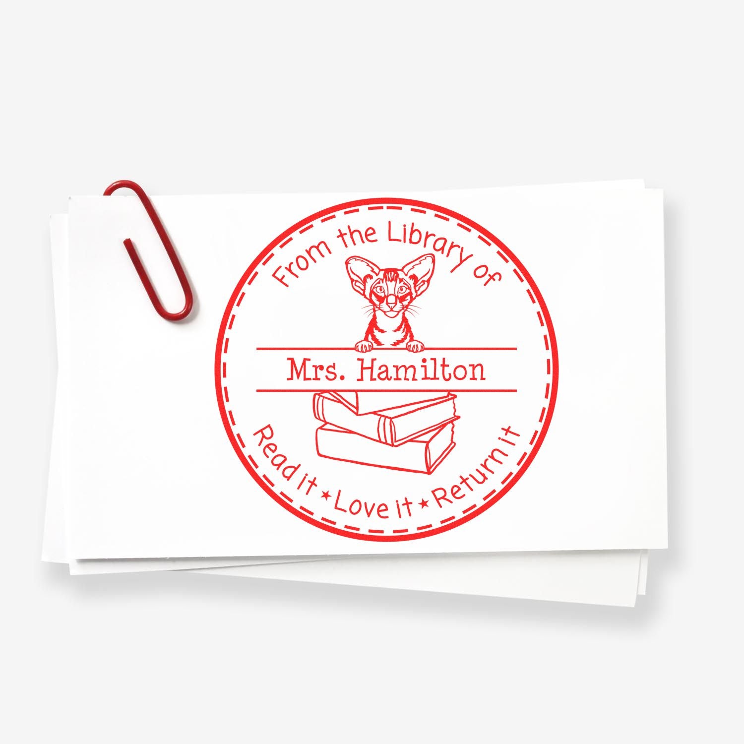 Adorable Oriental Shorthair Customized Read It Love It Return It For Schools Stamp Self-Inking - Engineer Seal Stamps