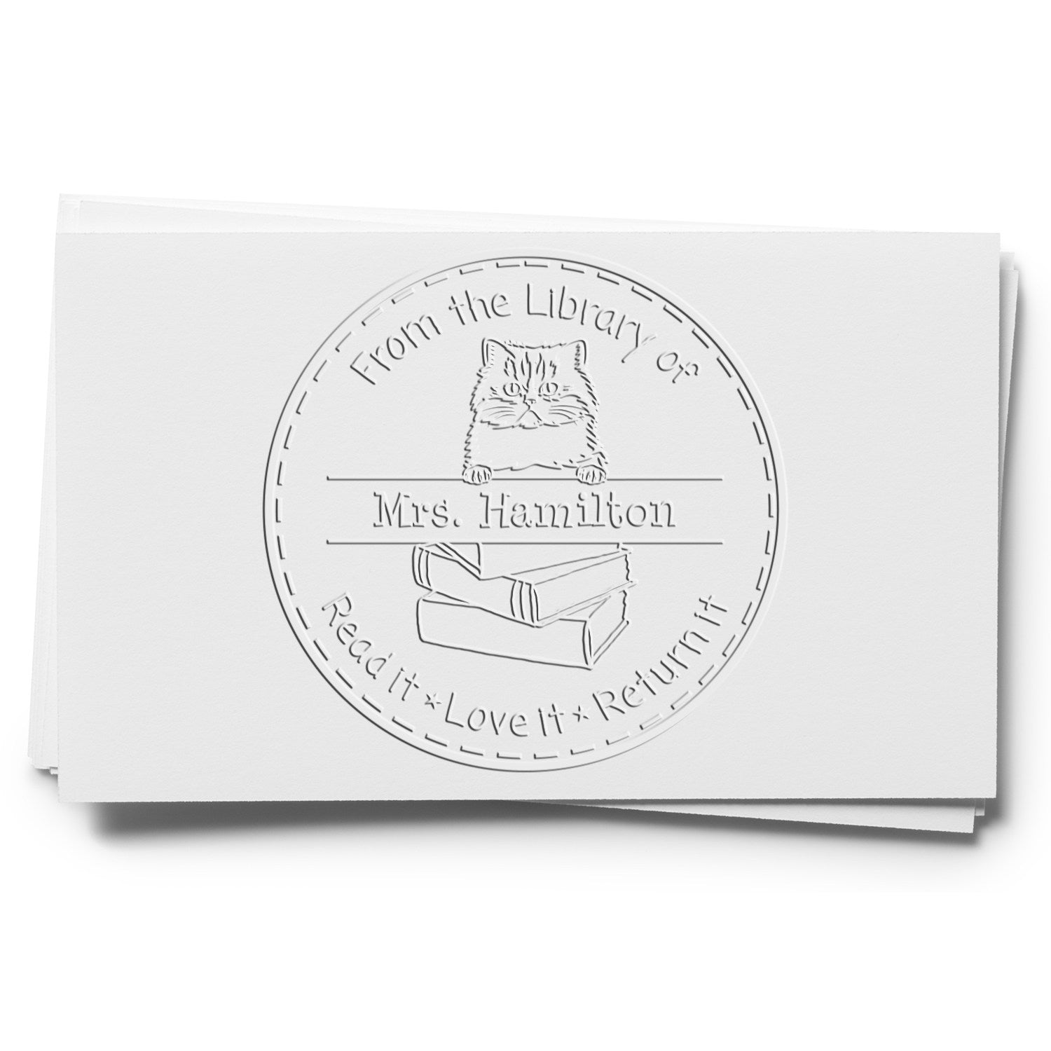 Custom Borrow And Return Book Embosser with Persian Cat - Engineer Seal Stamps