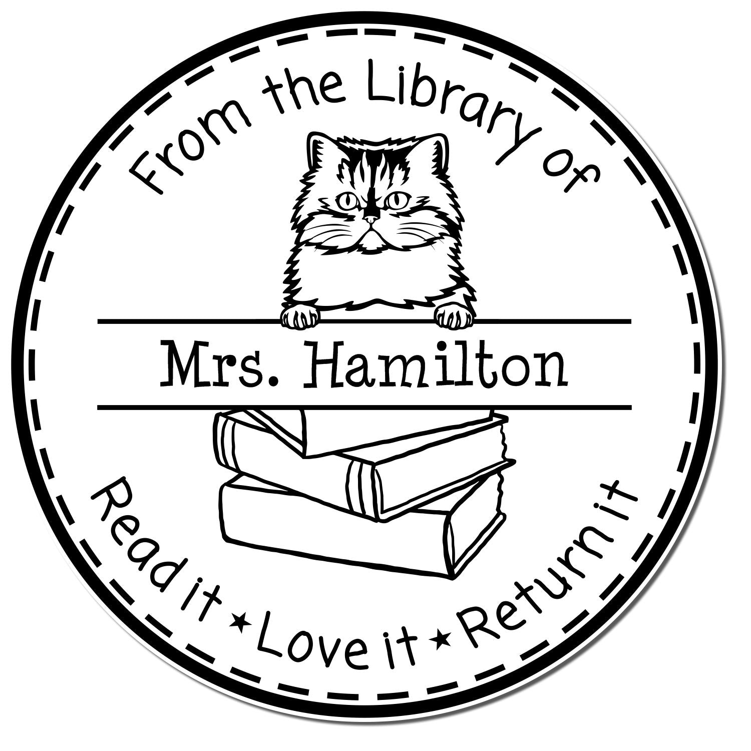 Personalized Property Of Library Stamp with Persian Cat - Engineer Seal Stamps