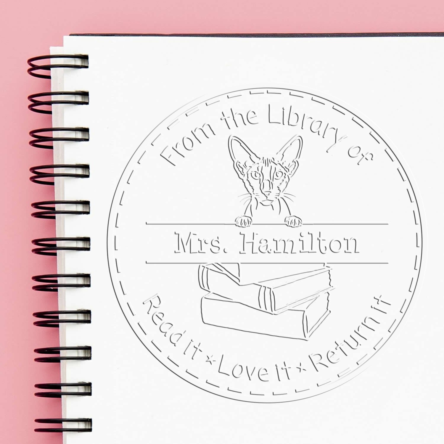 Custom Borrow And Return Book Seal with Peterbald Cat - Engineer Seal Stamps