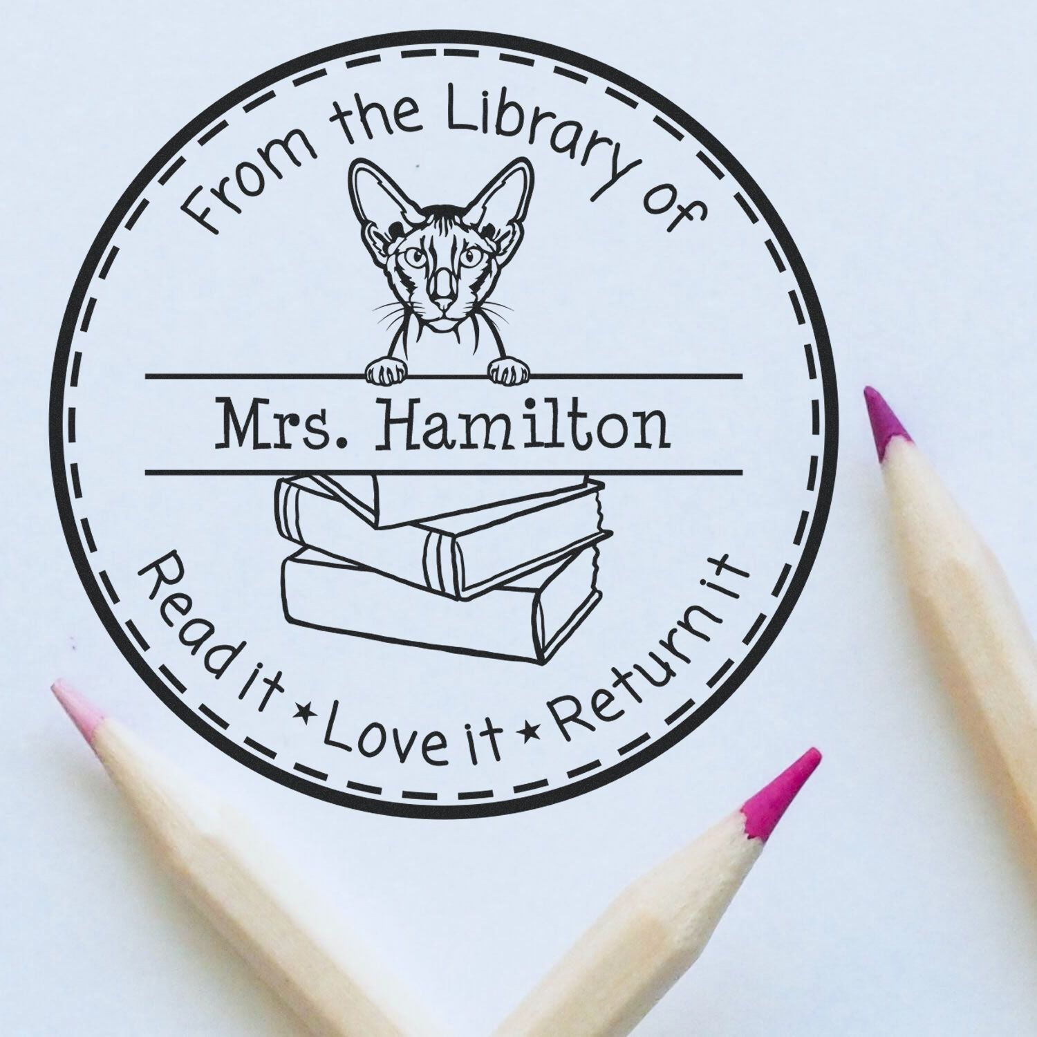 Adorable Peterbald Customized Read It Love It Return It For Libraries Stamp Self-Inking - Engineer Seal Stamps