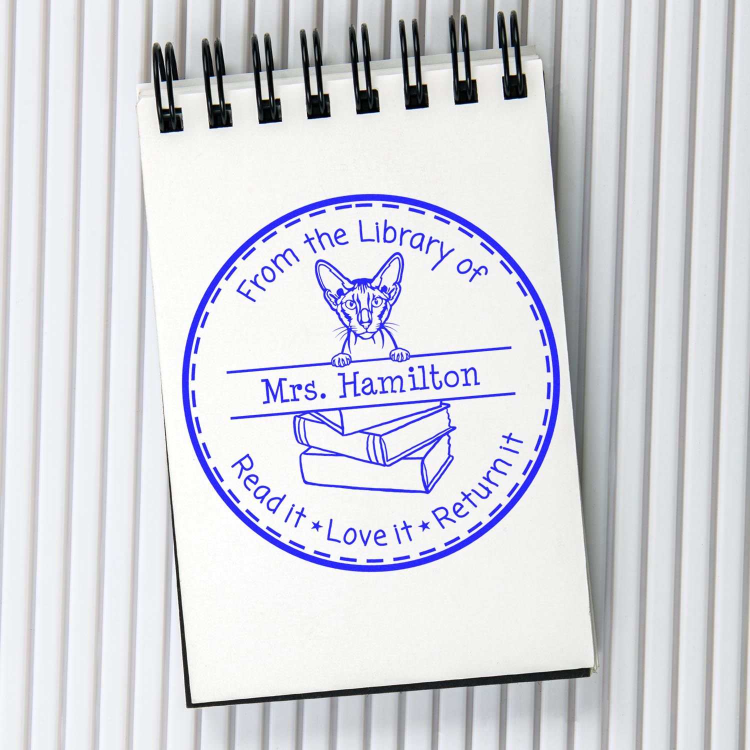 Personalized Property Of Library Stamper with Peterbald Cat - Engineer Seal Stamps