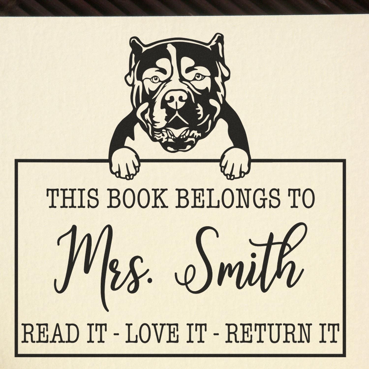 Customized Classroom Book Lending Stamp with American Bulldog - Engineer Seal Stamps
