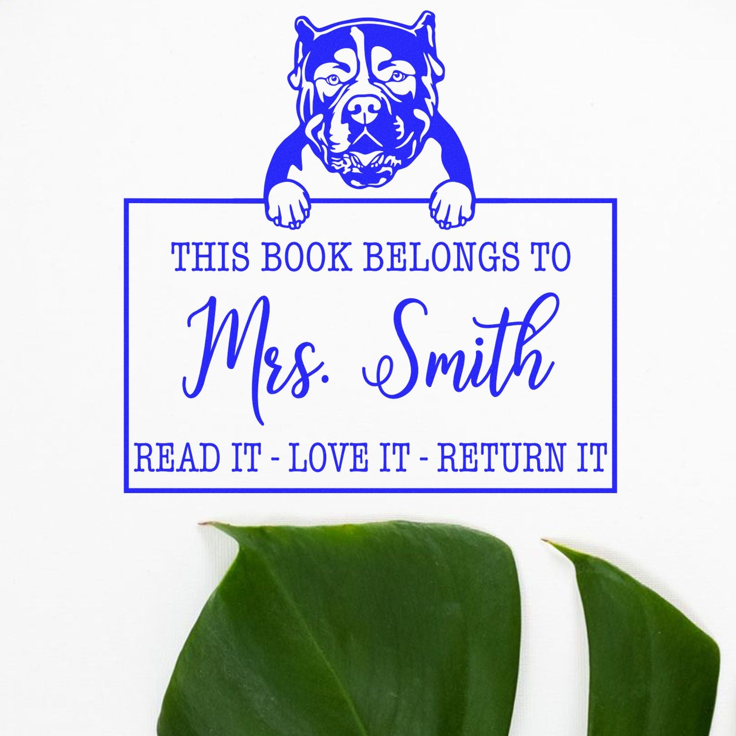 Customized Classroom Book Lending Stamp with American Bulldog - Engineer Seal Stamps