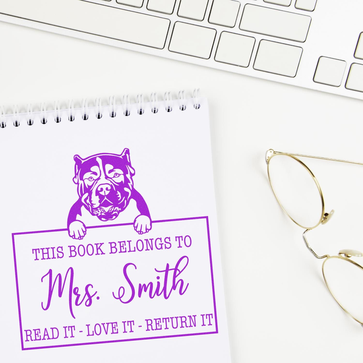 Customized Classroom Book Lending Stamp with American Bulldog - Engineer Seal Stamps