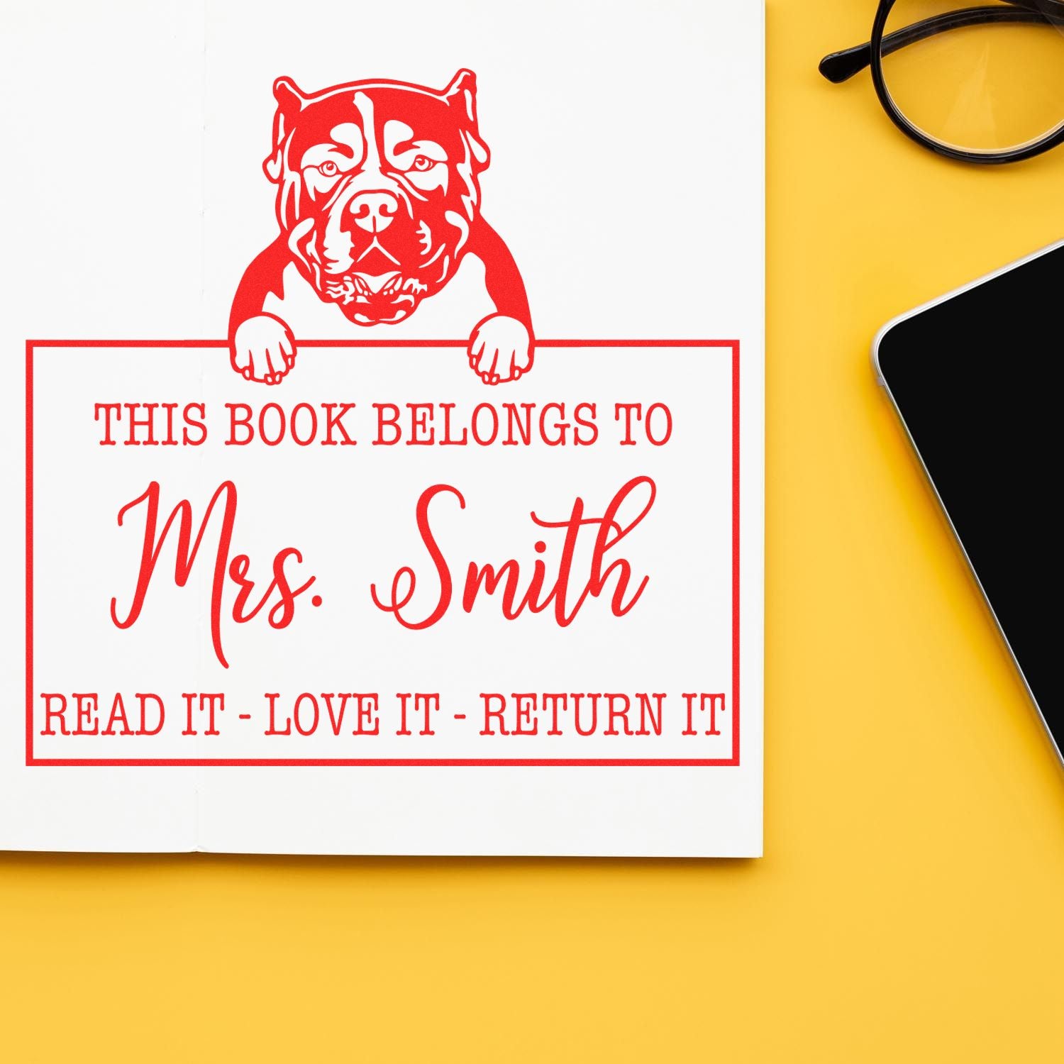 American Bulldog Custom Made Dog Book Belongs Stamp - Engineer Seal Stamps