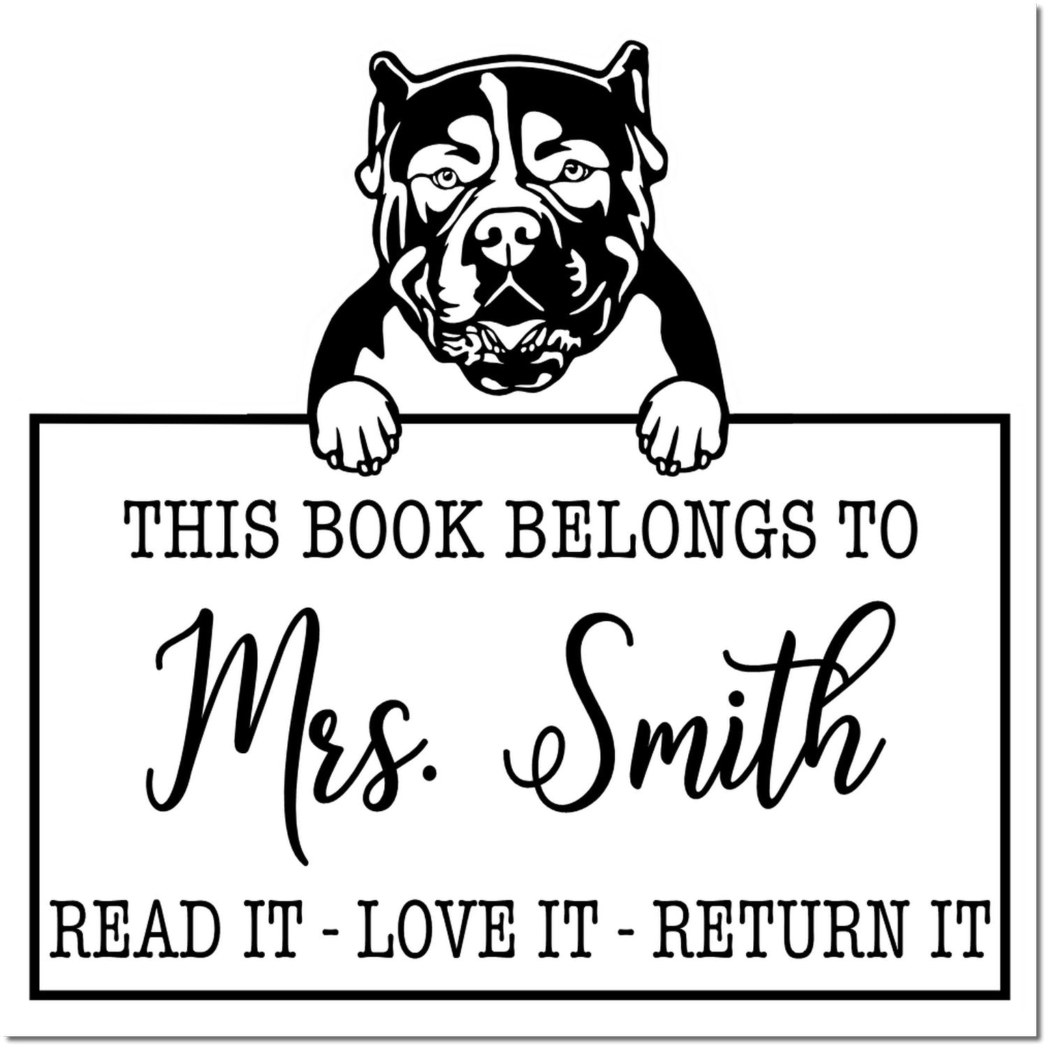 American Bulldog Custom Made Dog Book Belongs Stamp - Engineer Seal Stamps