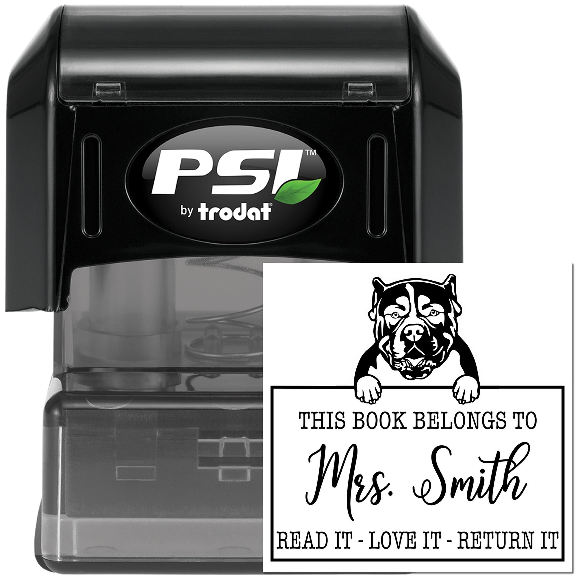 Customized Classroom Book Lending Stamp with American Bulldog - Engineer Seal Stamps
