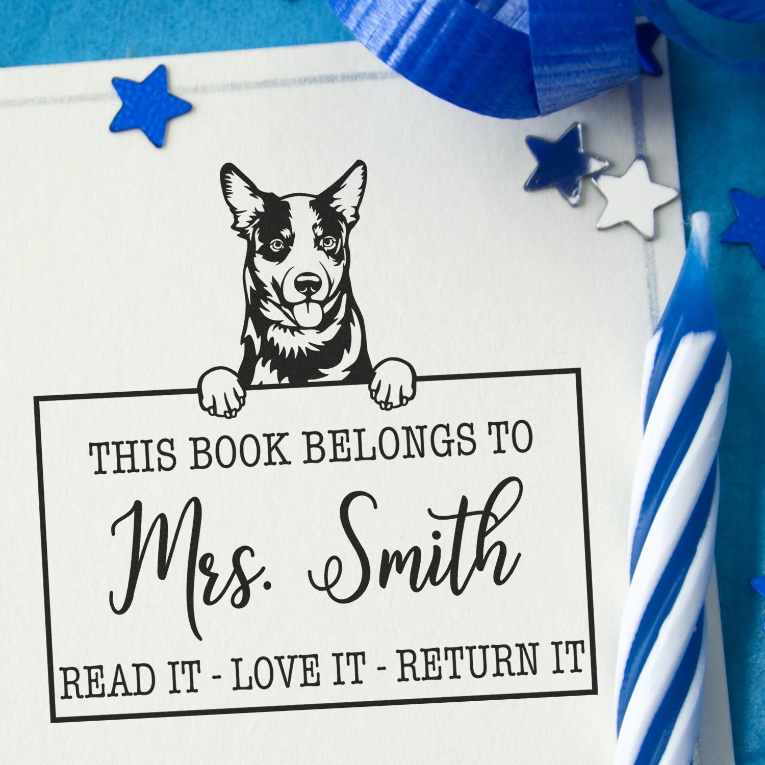 Personalized Teacher's Classroom Tools Stamp with Australian Cattle Dog - Engineer Seal Stamps