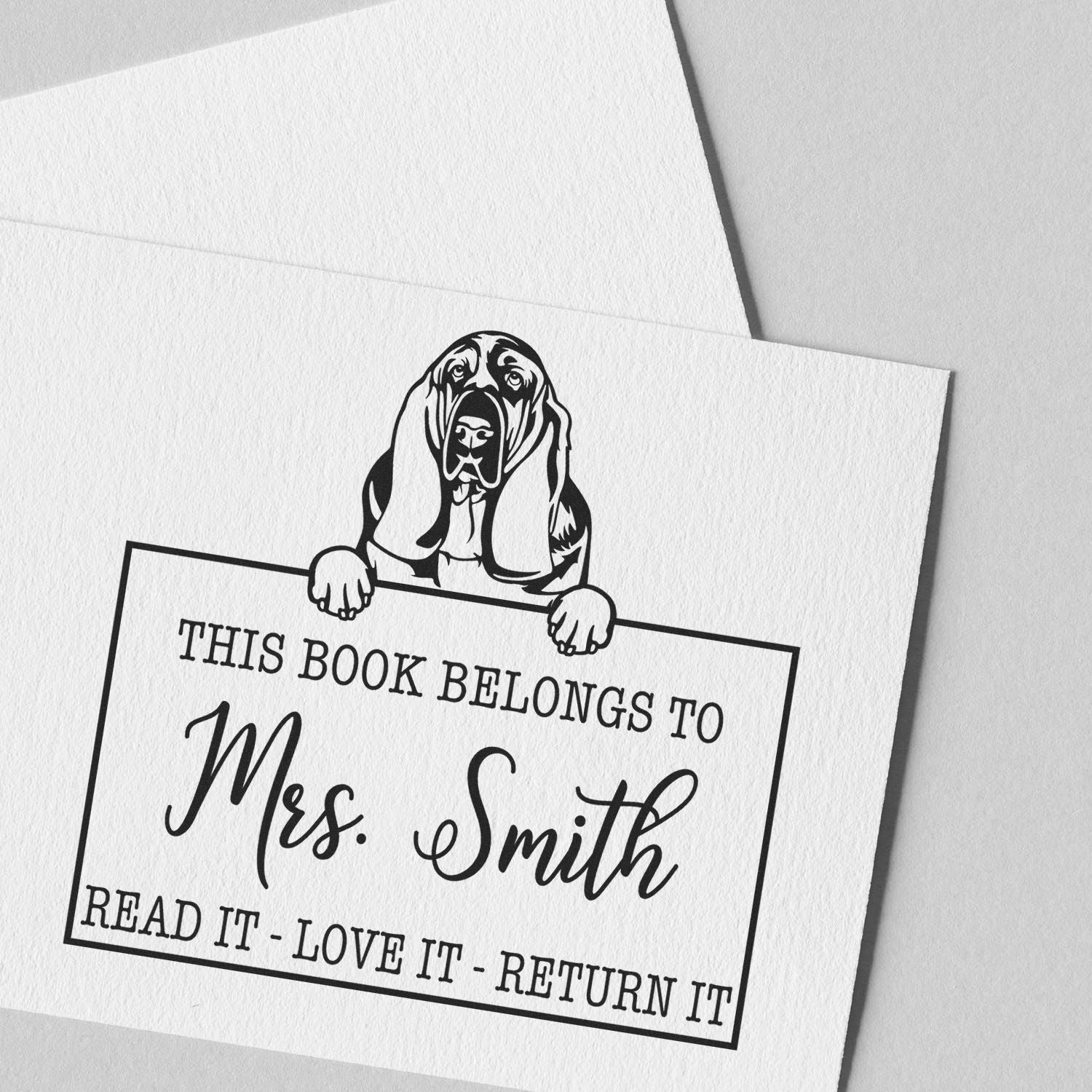 Customized Book Label Stamp with Basset Hound - Engineer Seal Stamps