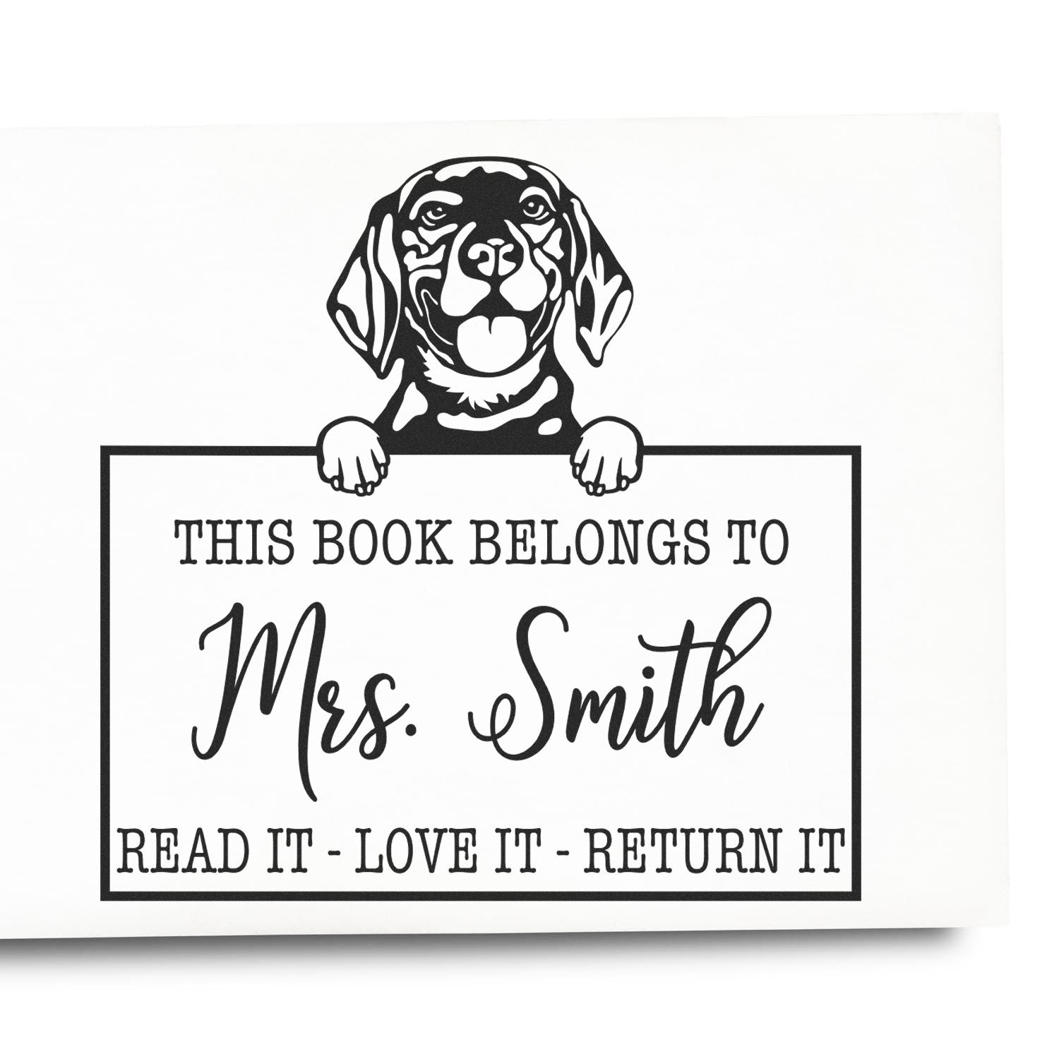 Personalized Teacher Book Ownership Stamp with Beagle Dog - Engineer Seal Stamps