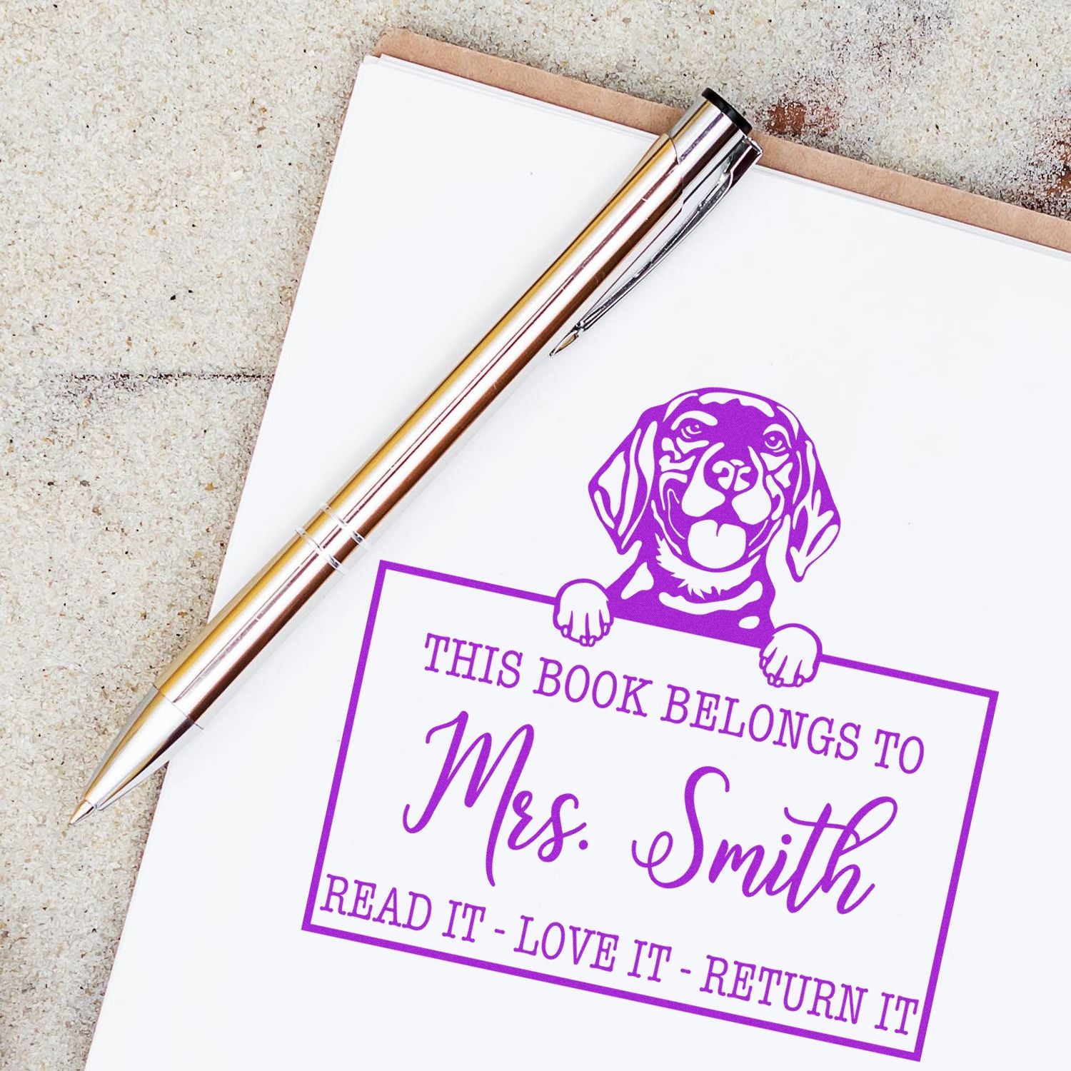 Beagle Personalized Pet Book Belongs Stamp - Engineer Seal Stamps