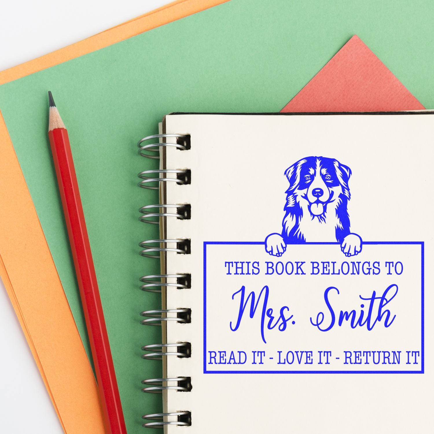 Bernese Mountain Dog Customizable Dog-Themed This Book Belongs To Stamp - Engineer Seal Stamps