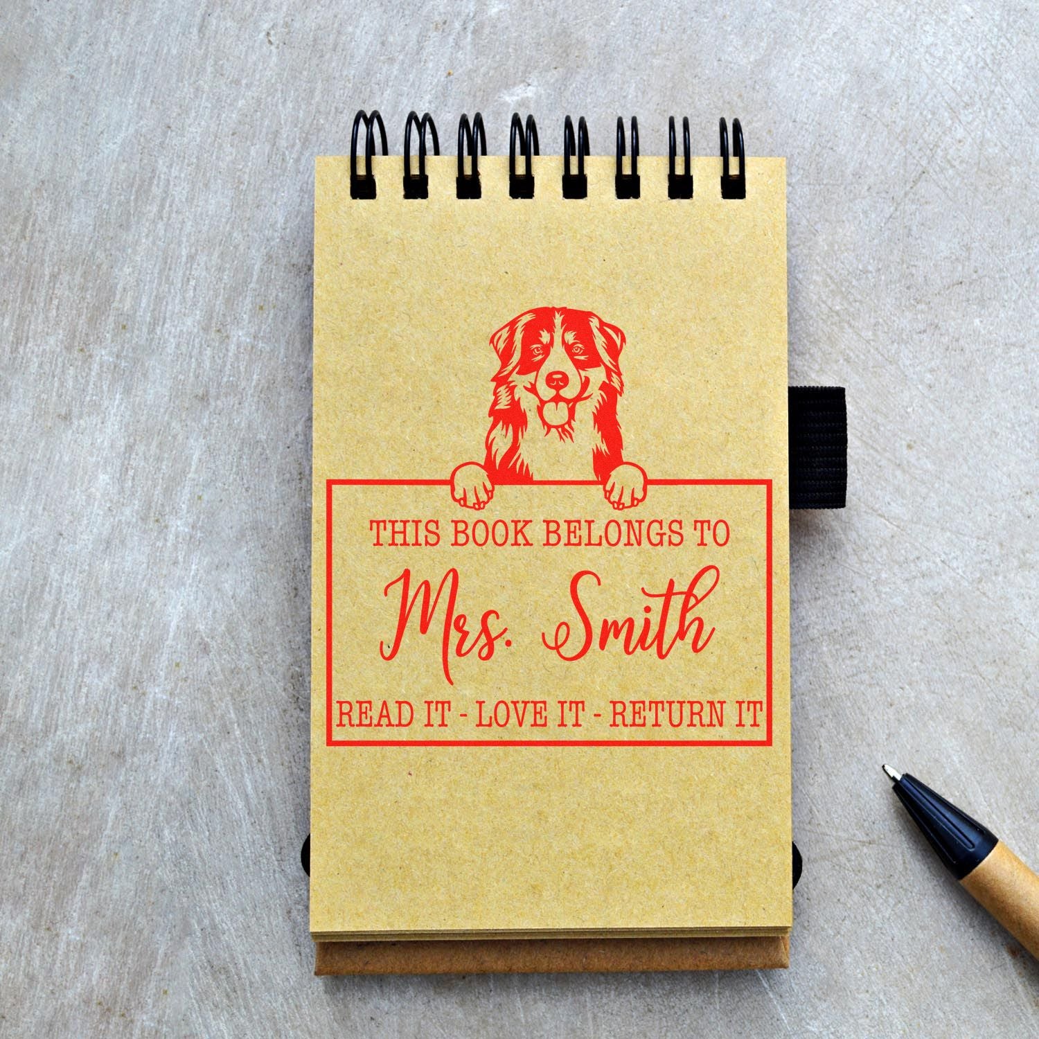 Bernese Mountain Dog Customizable Dog-Themed This Book Belongs To Stamp - Engineer Seal Stamps