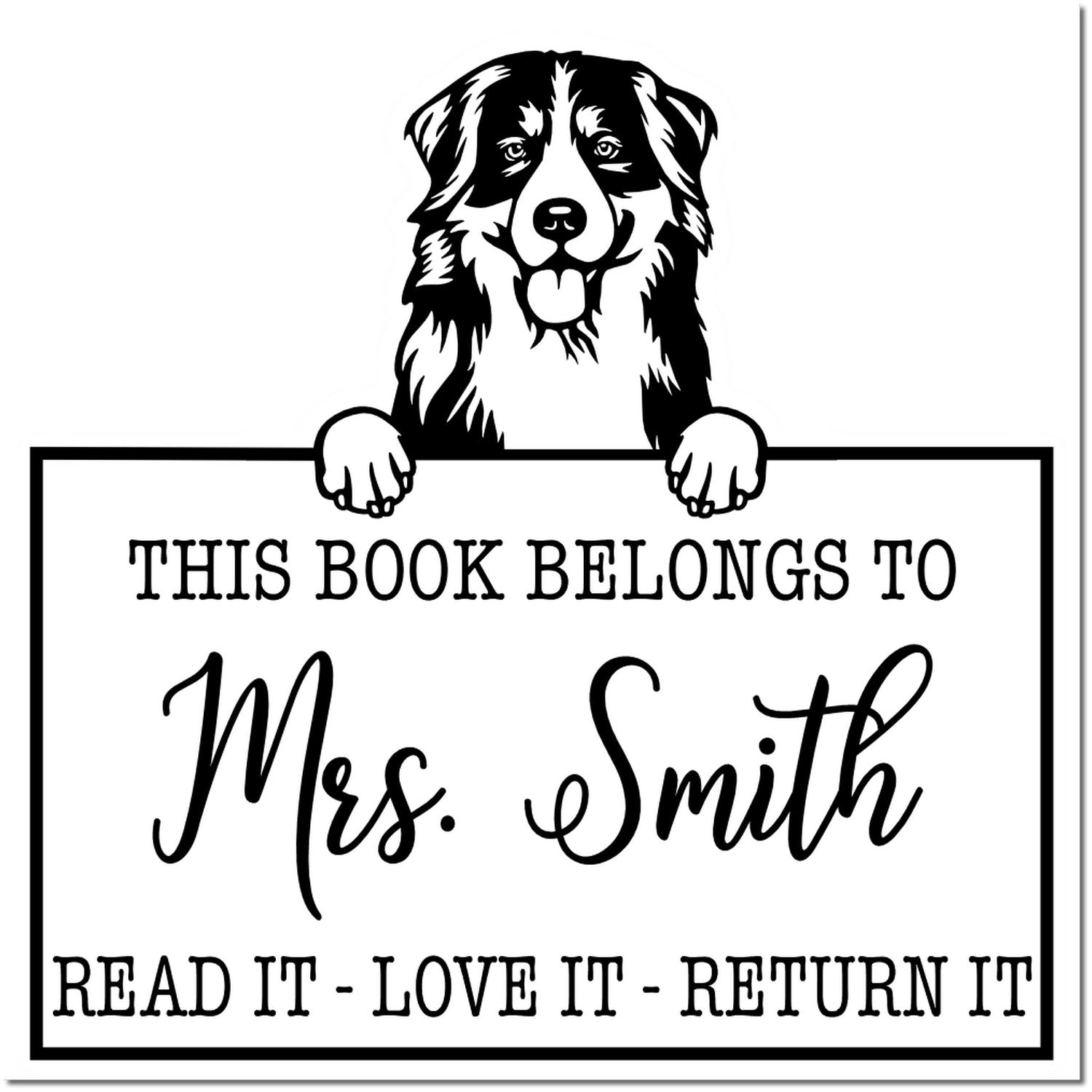 Bernese Mountain Dog Customizable Dog-Themed Book Belongs Stamp - Engineer Seal Stamps