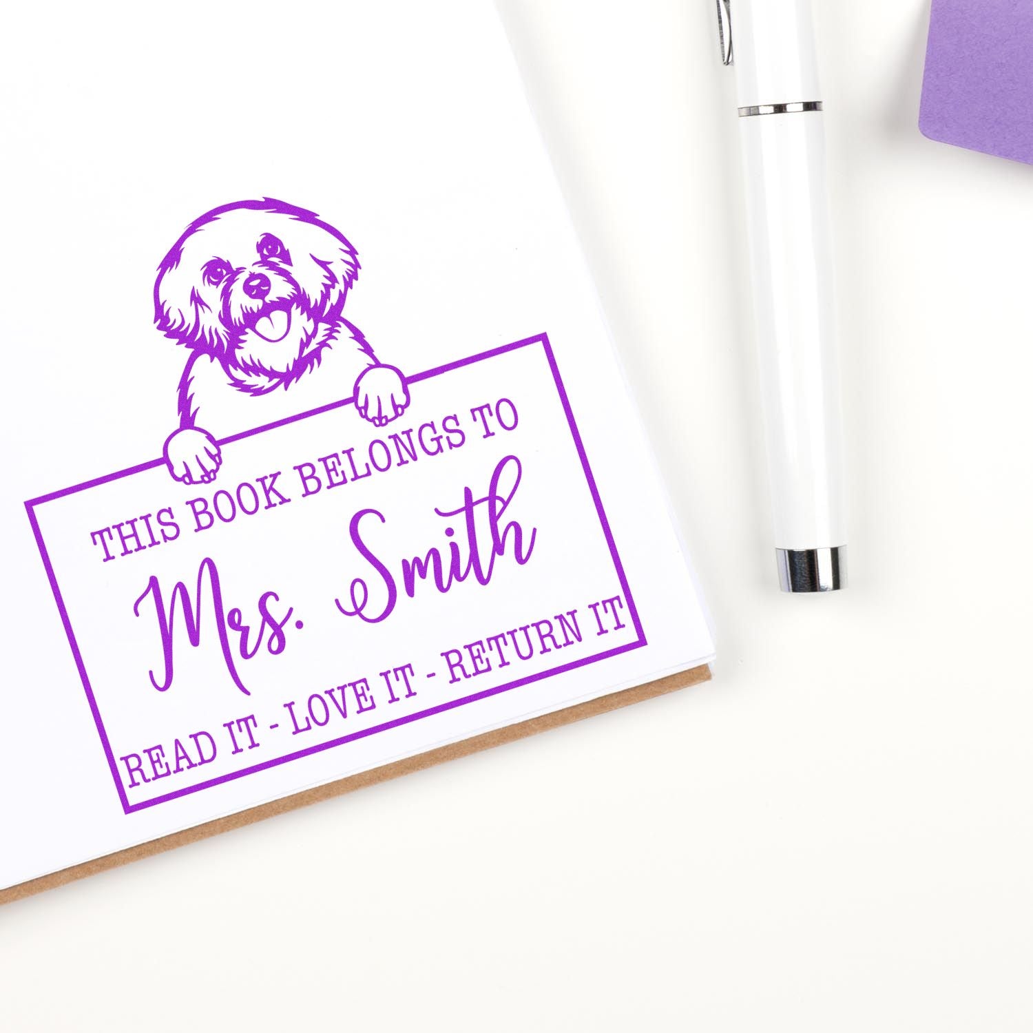 Customized Lending For Books Stamp with Bichon Frise - Engineer Seal Stamps