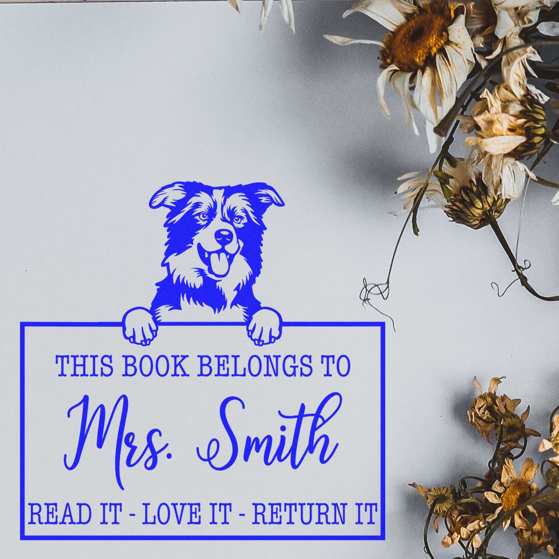 Personalized Name For Books Stamp with Border Collies Dog - Engineer Seal Stamps