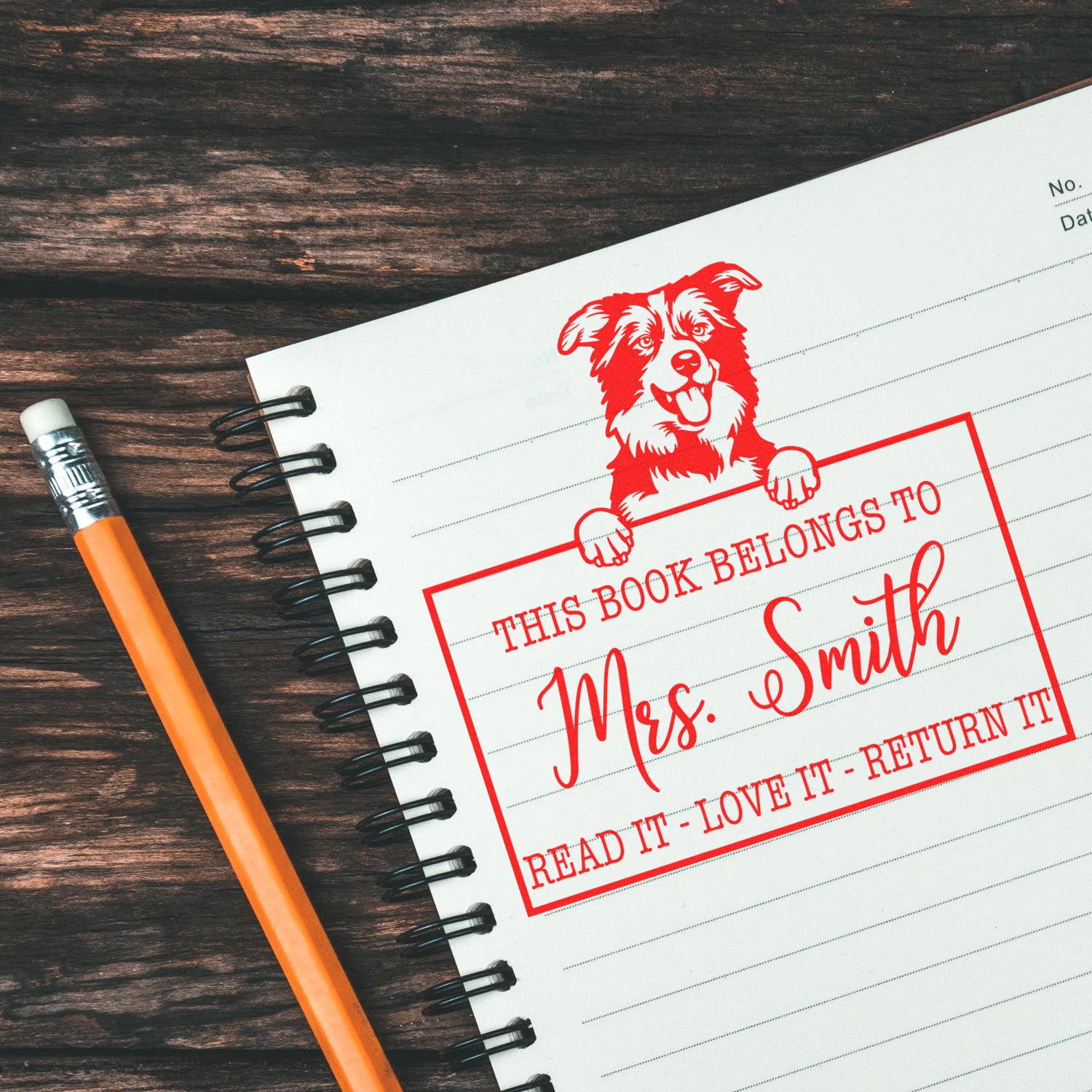 Personalized Name For Books Stamp with Border Collies Dog - Engineer Seal Stamps