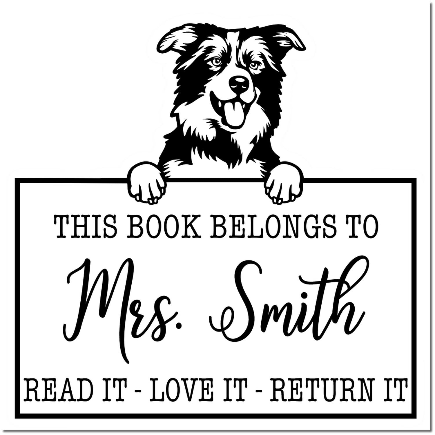 Border Collies Customizable Dog Book Belongs Stamp - Engineer Seal Stamps