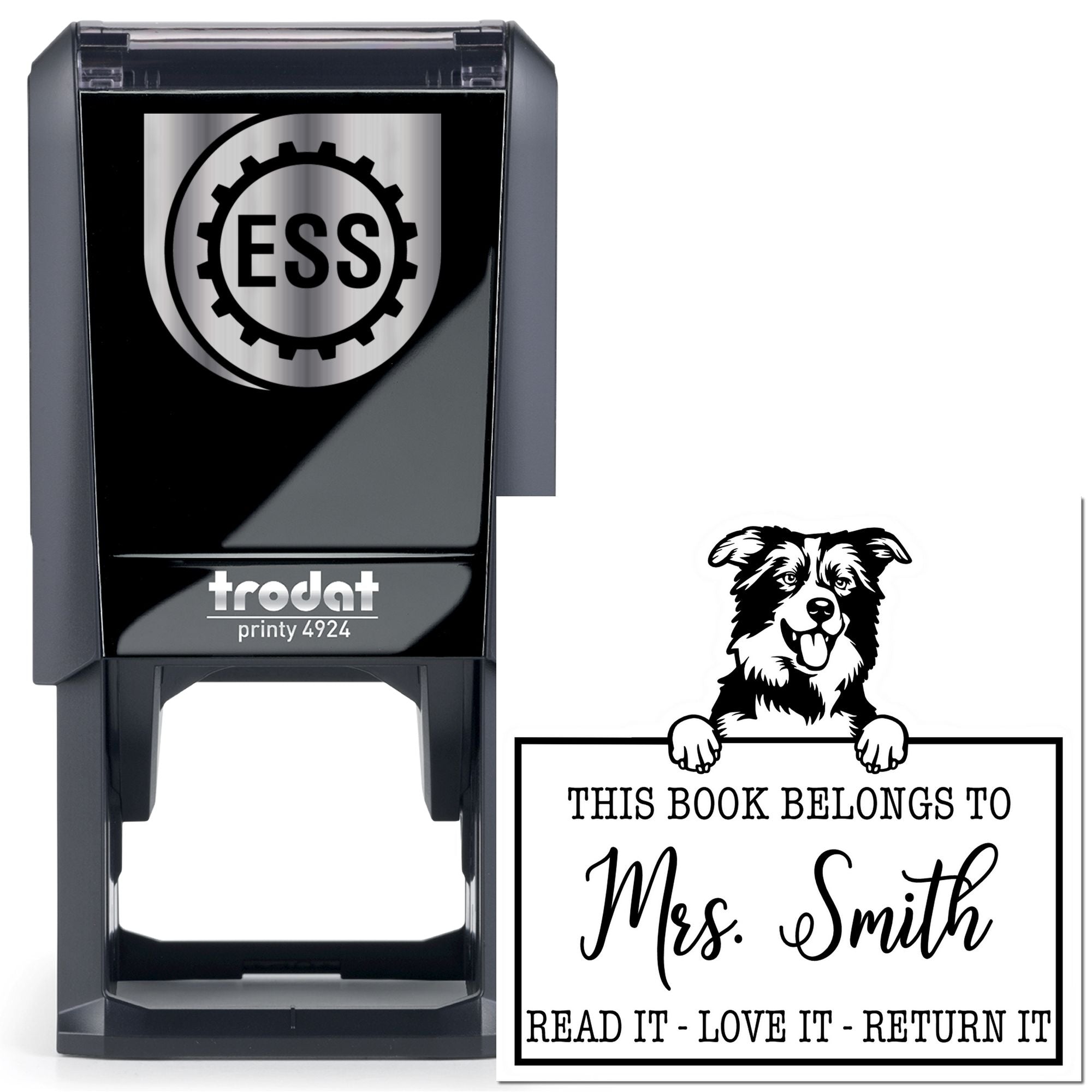 Border Collies Customizable Dog Book Belongs Stamp - Engineer Seal Stamps