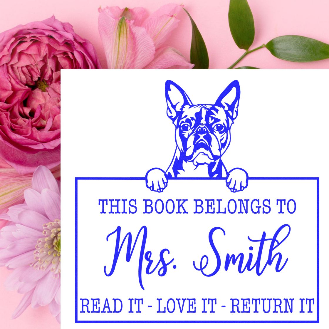 Boston Terrier Customizable Dog Book Stamp - Engineer Seal Stamps