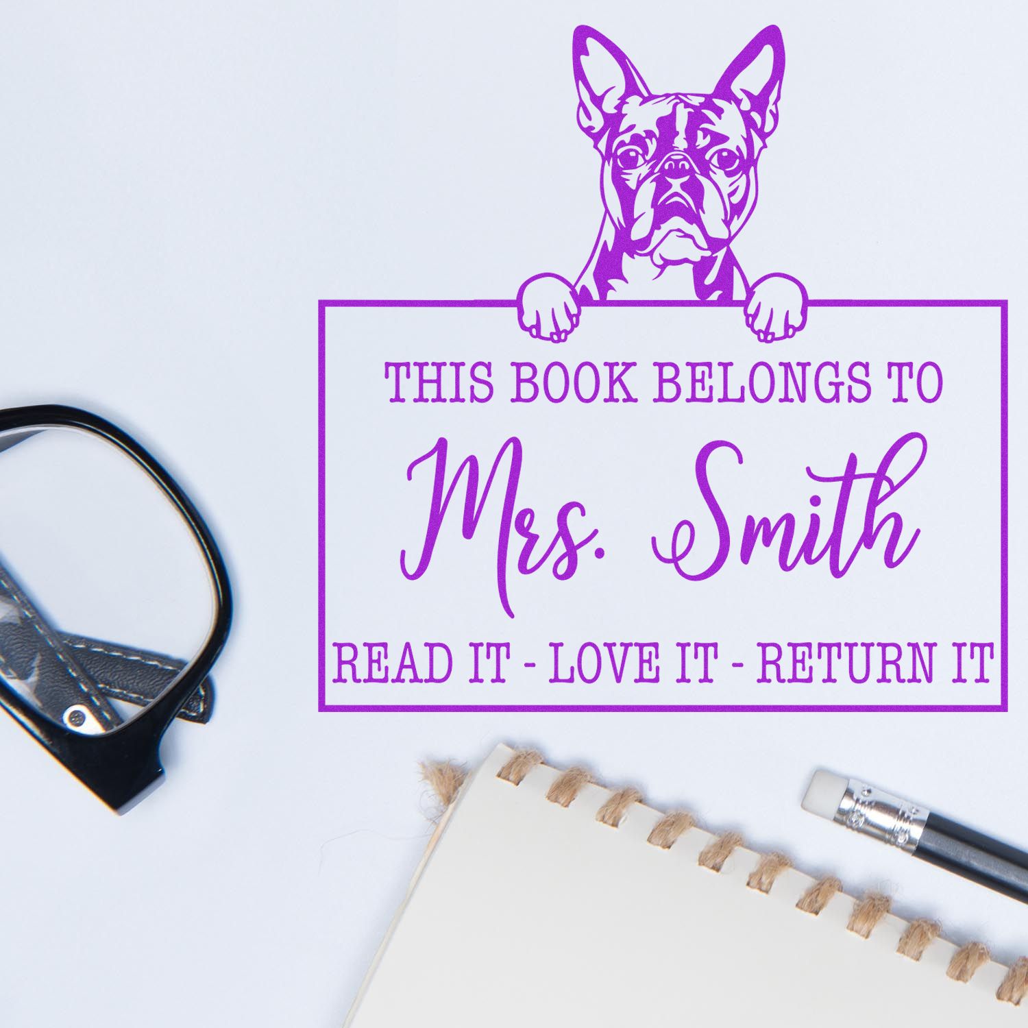 Personalized Classroom Supplies Stamp with Boston Terrier Dog - Engineer Seal Stamps