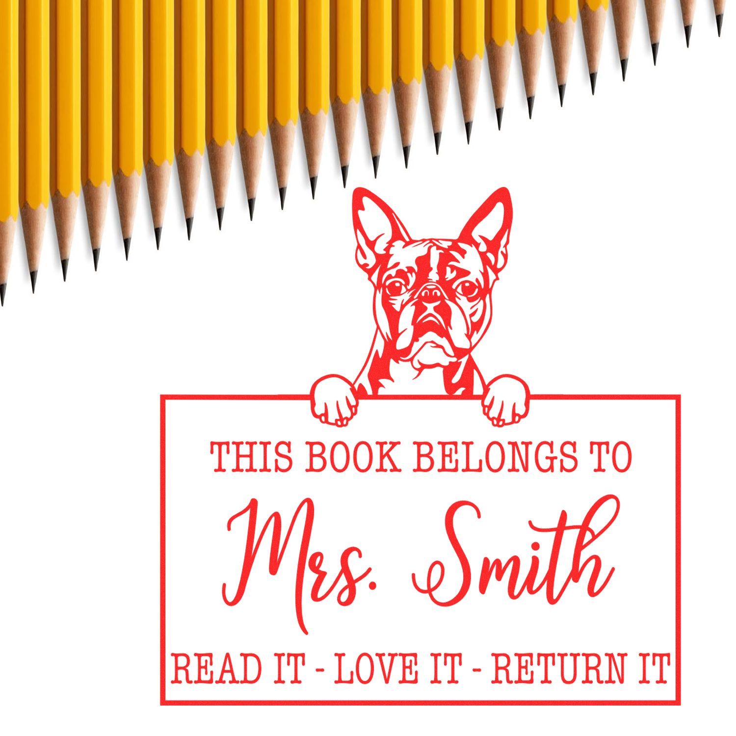 Boston Terrier Customizable Dog Book Stamp - Engineer Seal Stamps