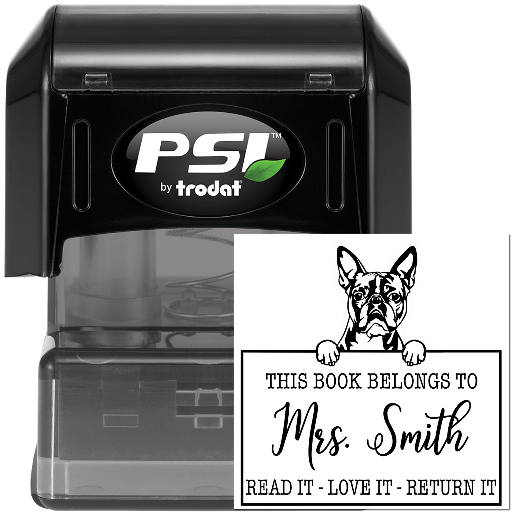 Customized Book Ownership Tool Stamp with Boston Terrier - Engineer Seal Stamps