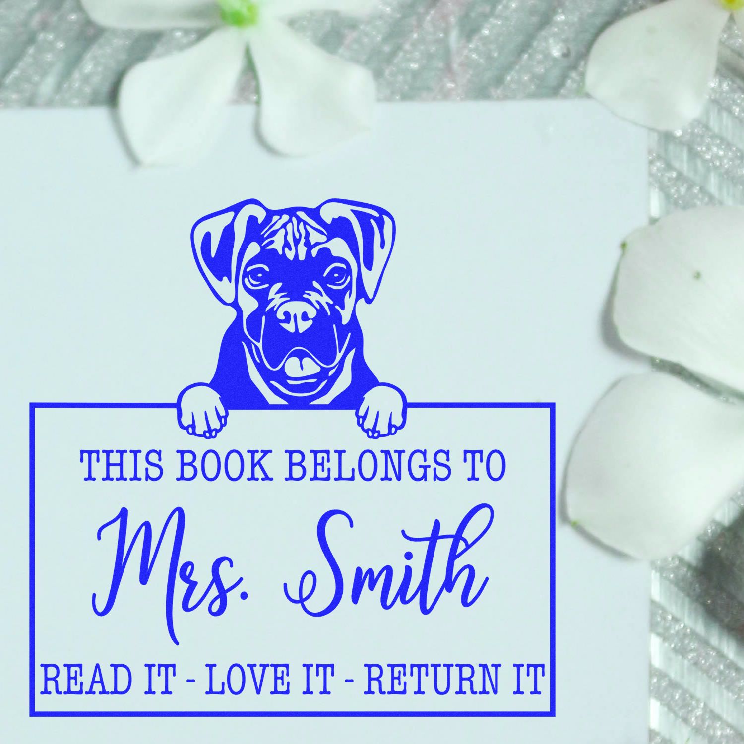 Personalized Teacher Supply Stamp with Boxer Dog - Engineer Seal Stamps