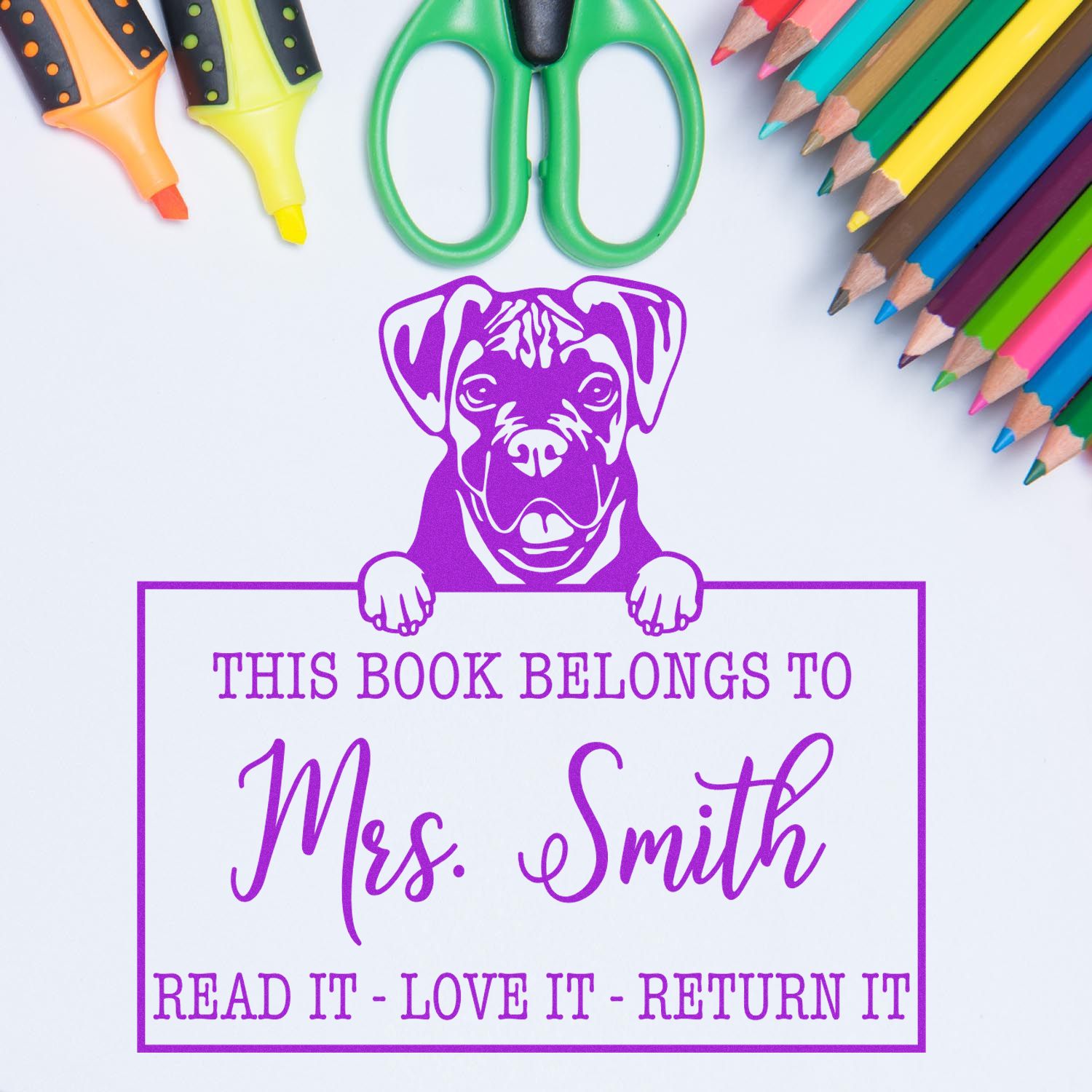 Customized Book Lending Tool Stamp with Boxer - Engineer Seal Stamps