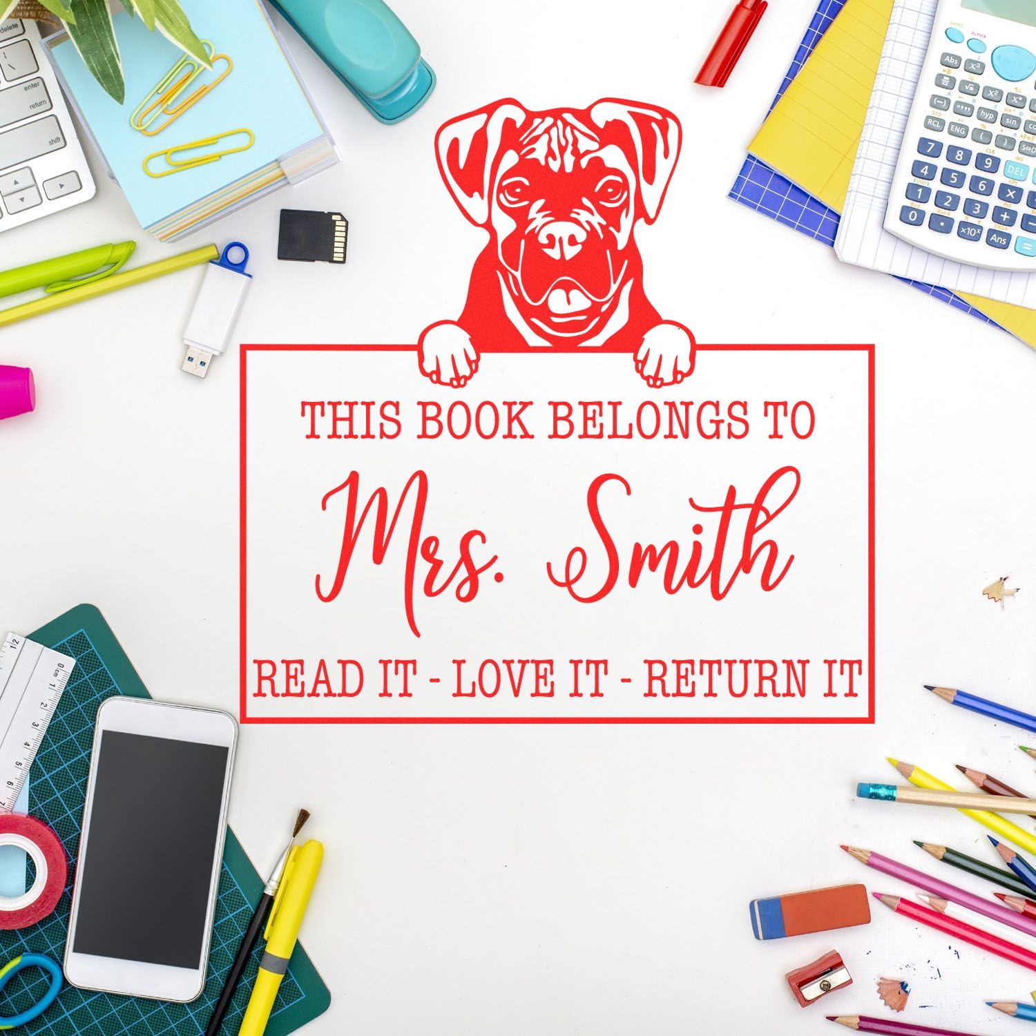 Customized Book Lending Tool Stamp with Boxer - Engineer Seal Stamps