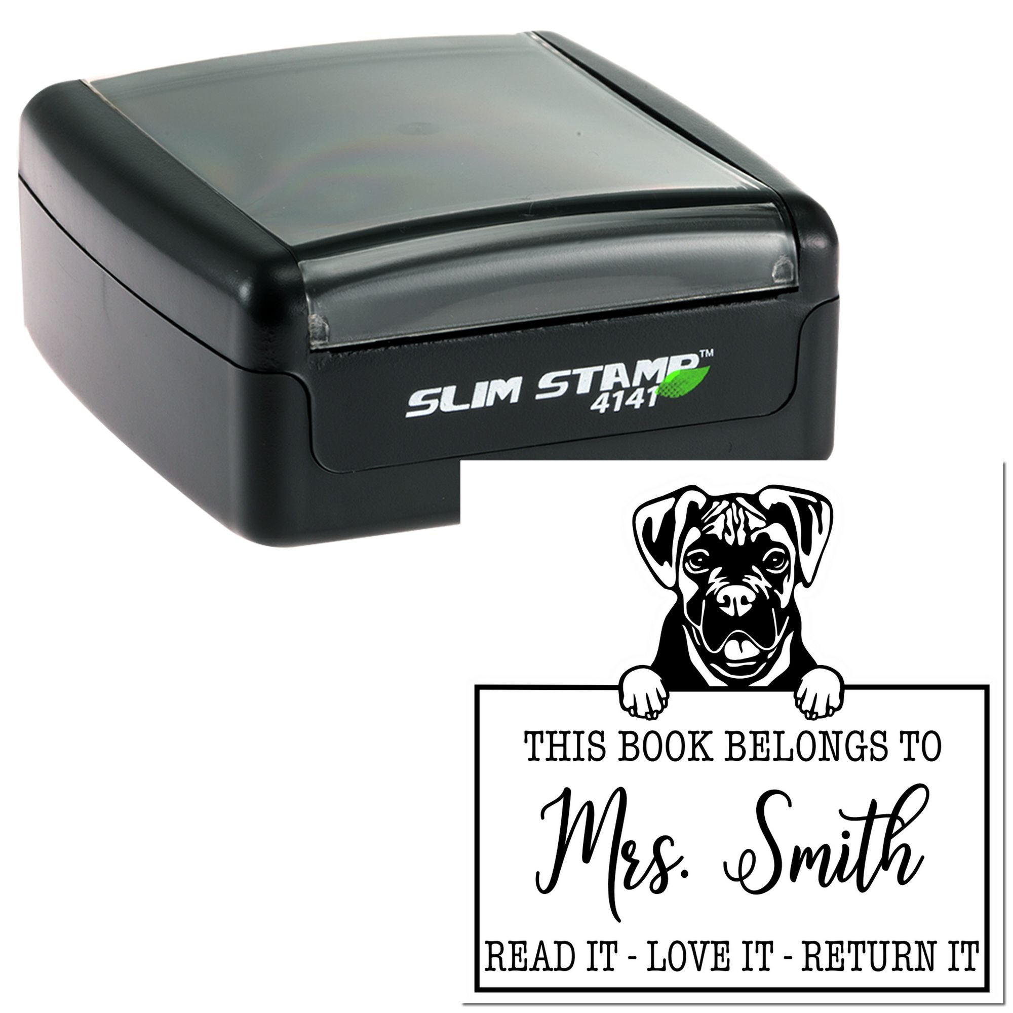 Personalized Teacher Supply Stamp with Boxer Dog - Engineer Seal Stamps