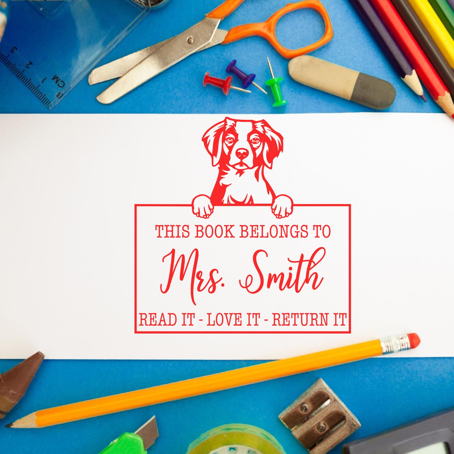 Personalized Teacher Appreciation Stamp with Brittany Dog - Engineer Seal Stamps