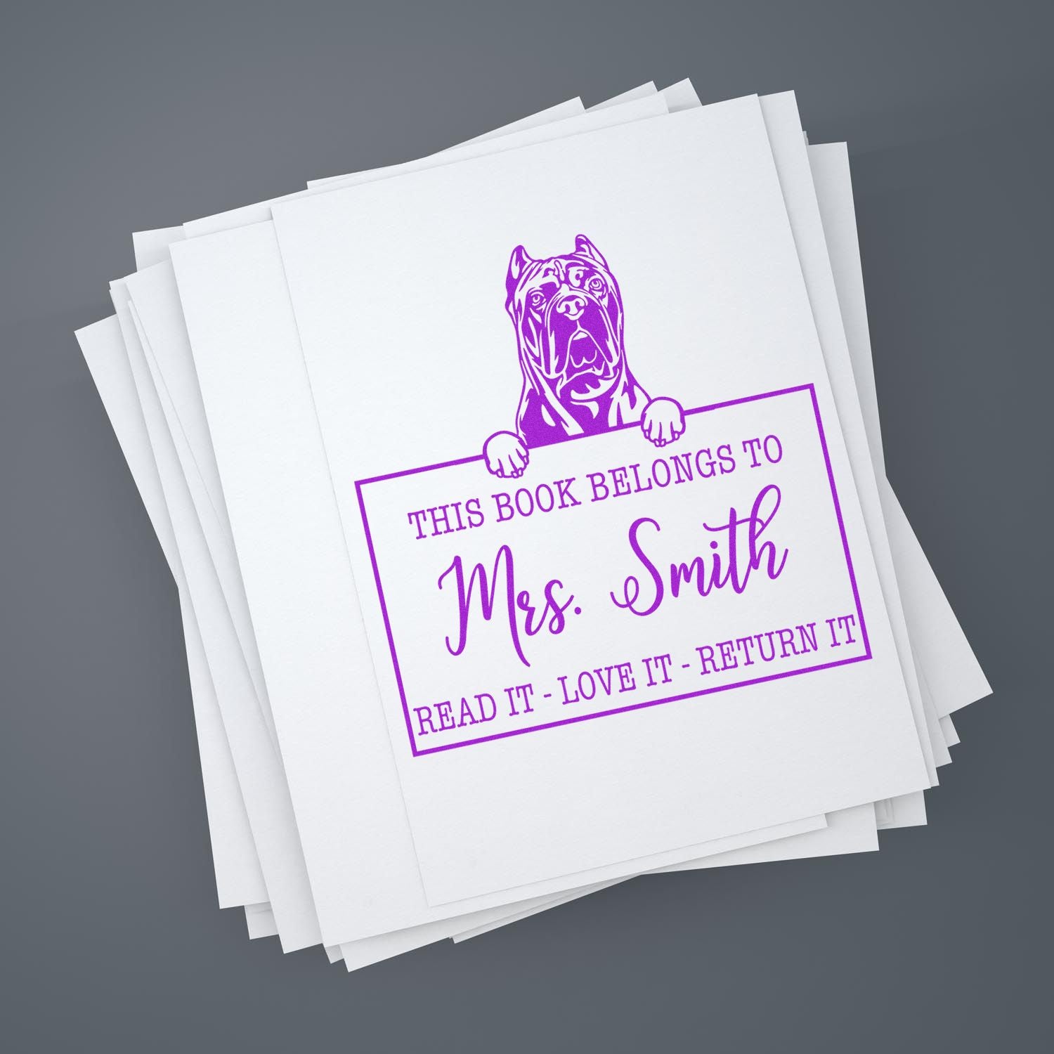 Personalized Classroom Book Owner Stamp with Cane Corso Dog - Engineer Seal Stamps