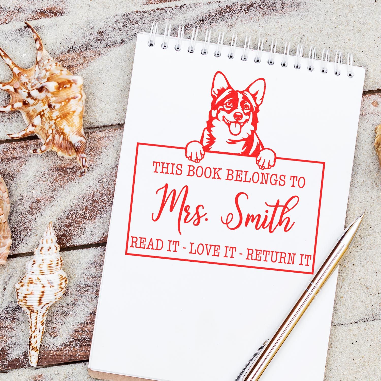 Personalized Teacher Identity Stamp with Cardigan Welsh Corgis Dog - Engineer Seal Stamps