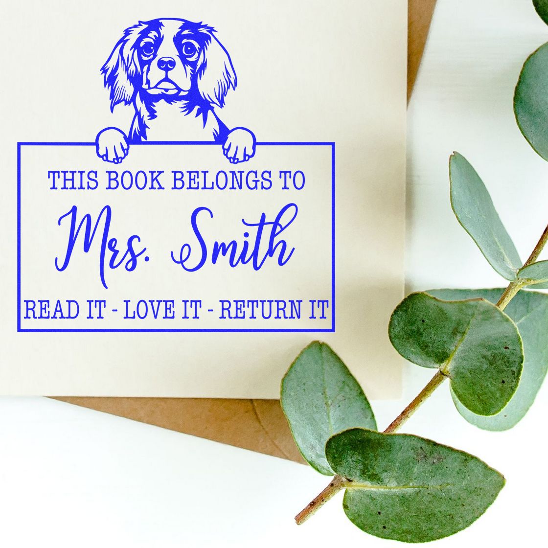 Personalized Book Identity Stamp with Cavalier King Charles Spaniel Dog - Engineer Seal Stamps