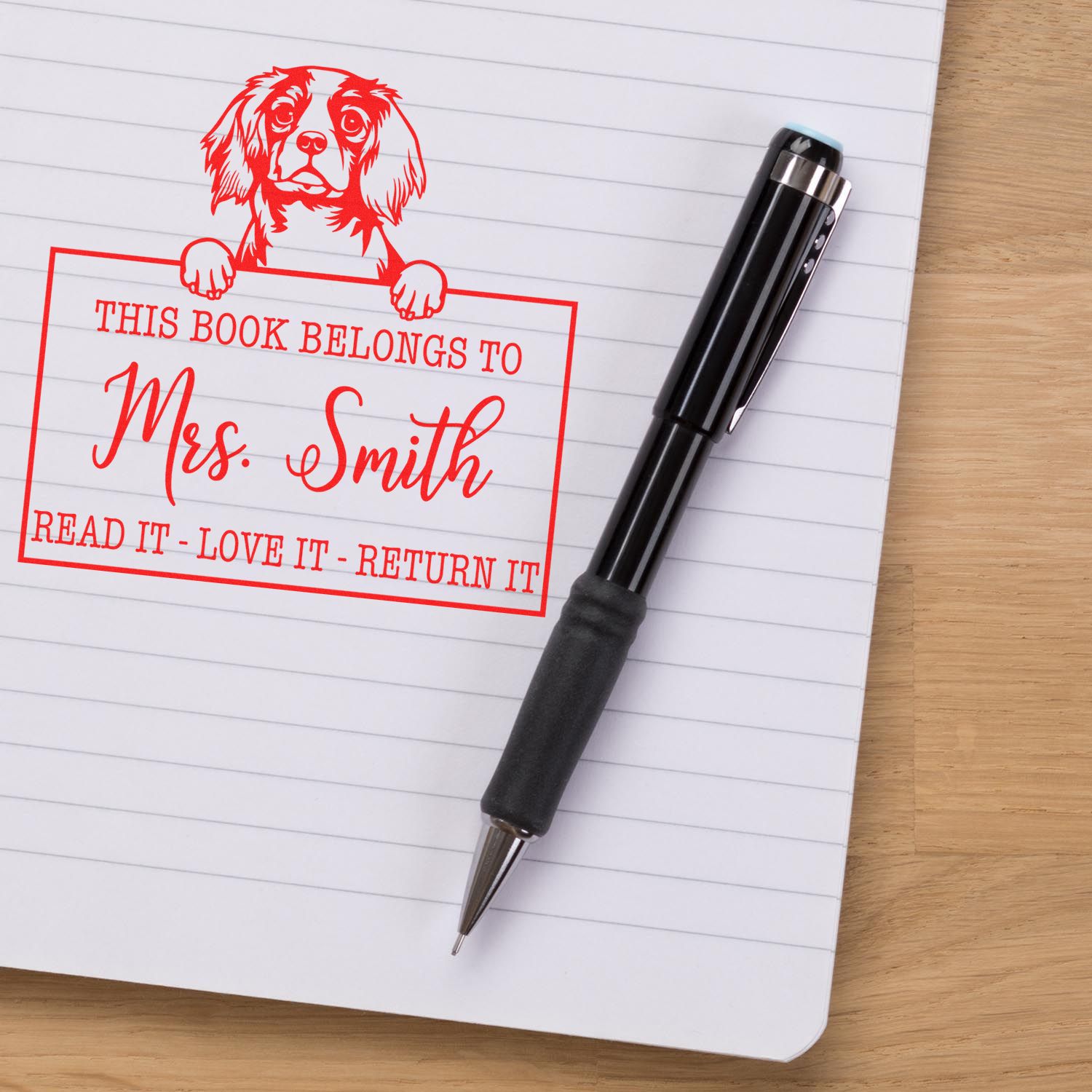 Personalized Book Identity Stamp with Cavalier King Charles Spaniel Dog - Engineer Seal Stamps