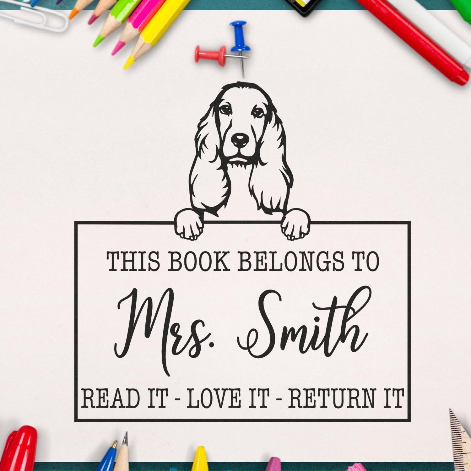 Personalized Classroom Gift Stamp with Cocker Spaniel Dog - Engineer Seal Stamps