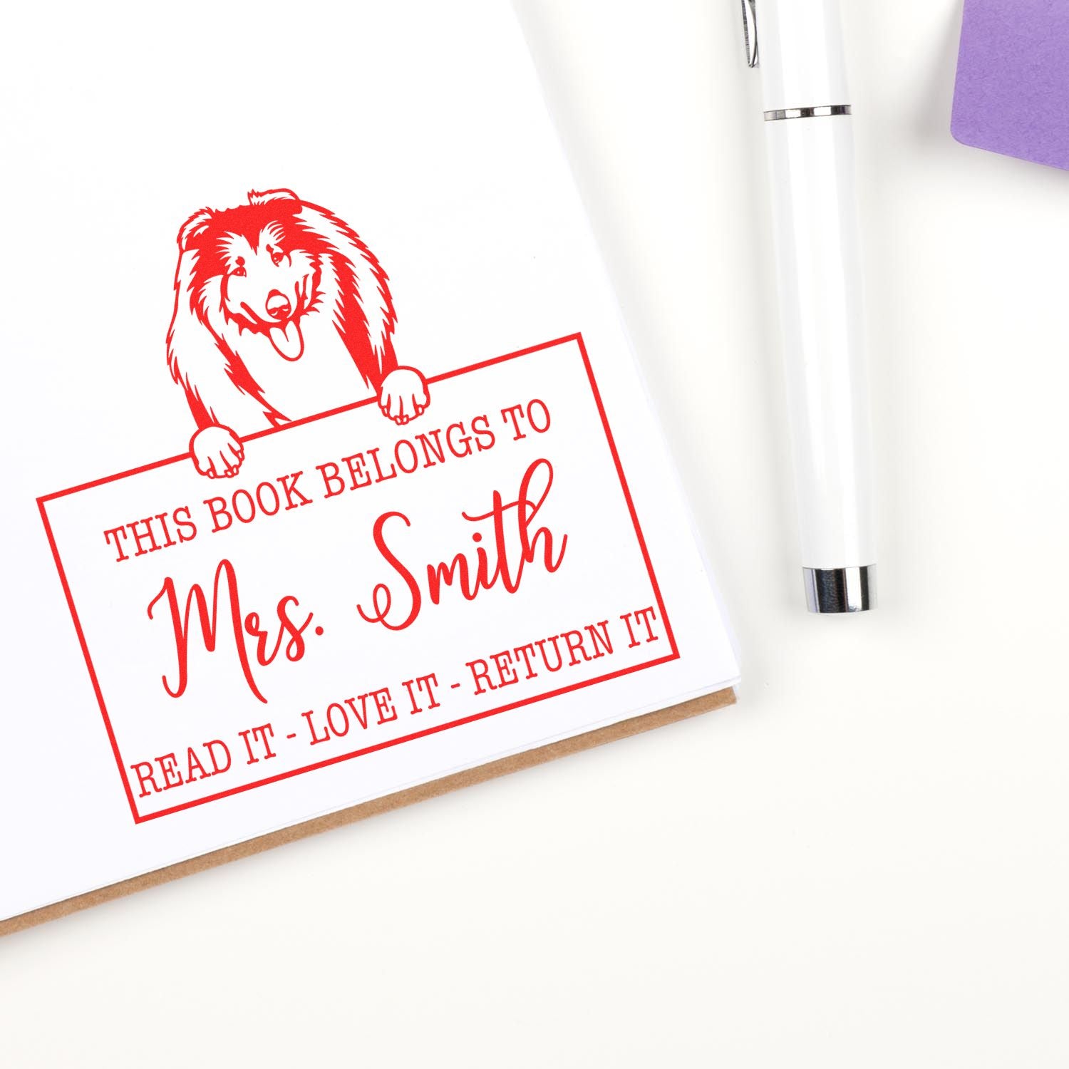 Customized Love Your Library Stamp with Collies - Engineer Seal Stamps