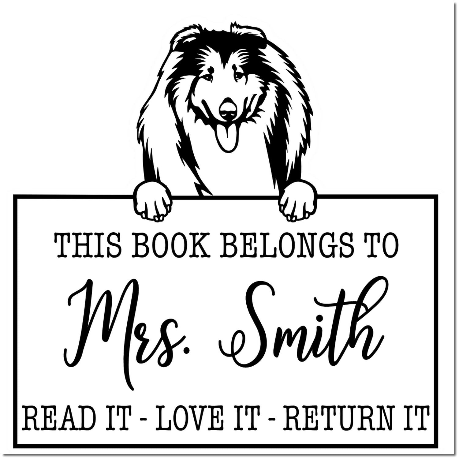 Collies Personalizable Dog Book Belongs Stamp - Engineer Seal Stamps