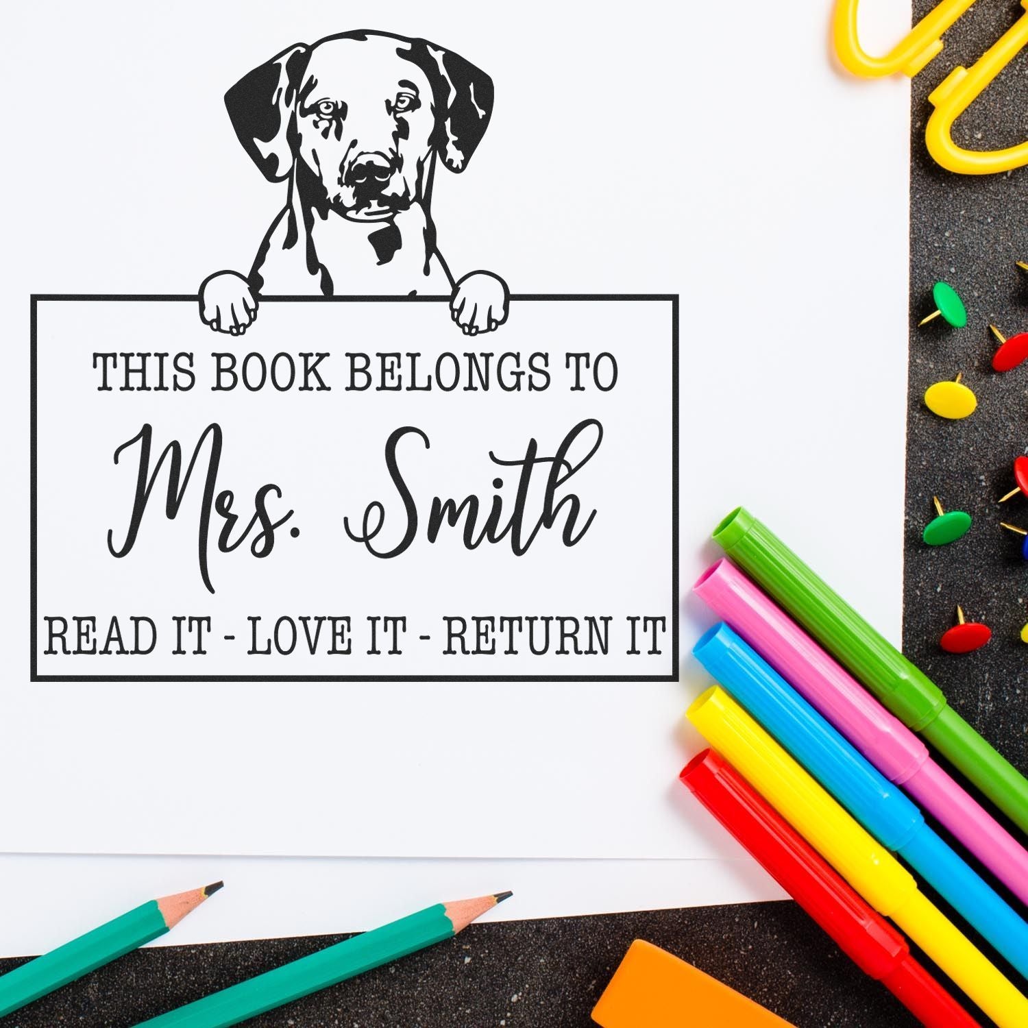 Customized Book Sharing Reminder Stamp with Dalmatian - Engineer Seal Stamps