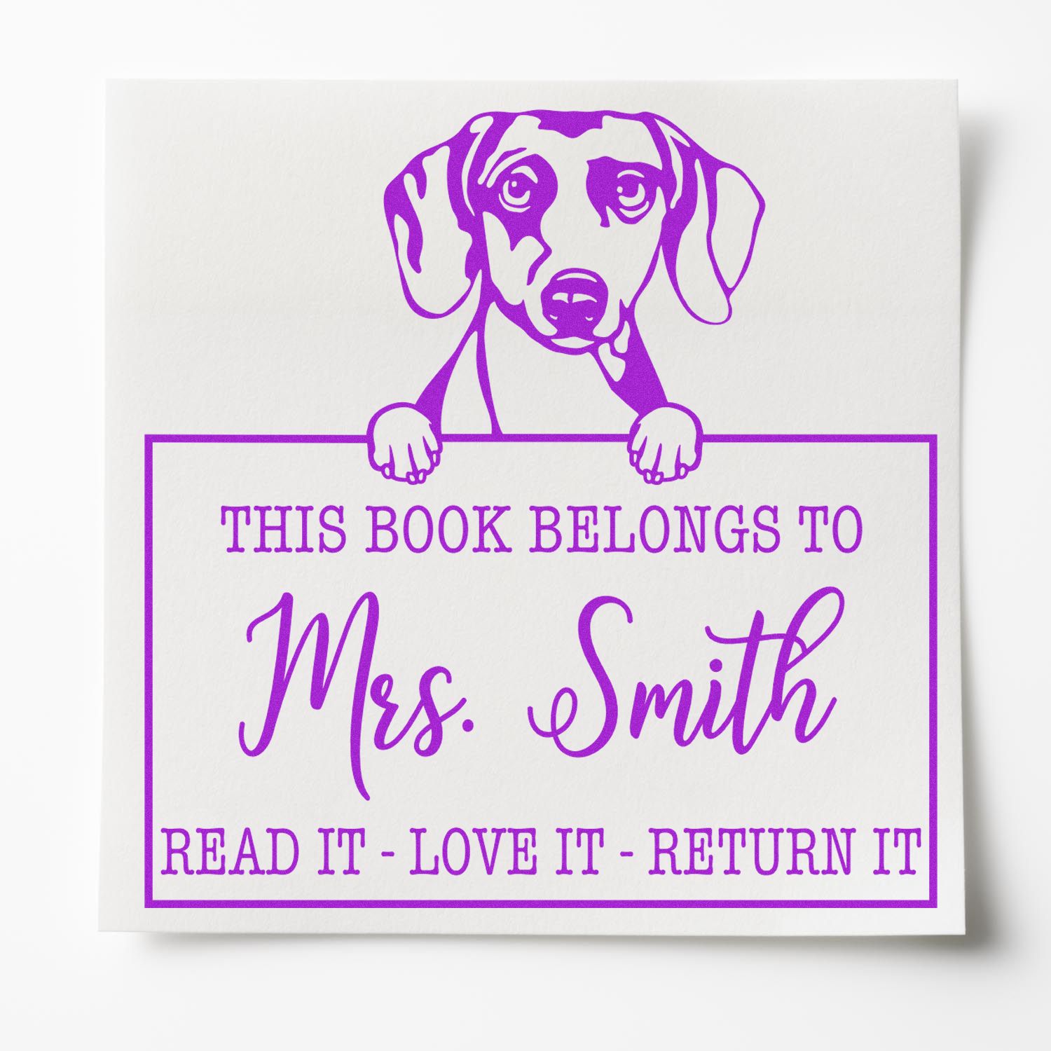 Daschound Customizable Pet This Book Belongs To Stamp