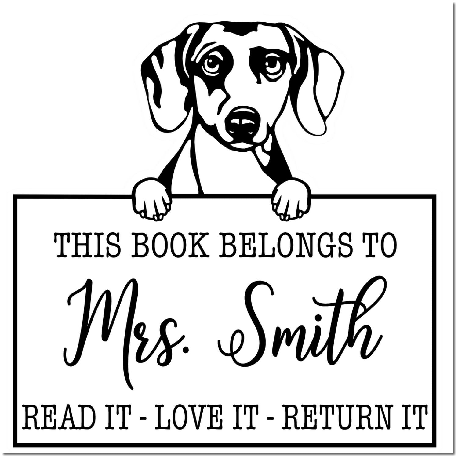 Daschound Personalizable Dog Library Stamp - Engineer Seal Stamps