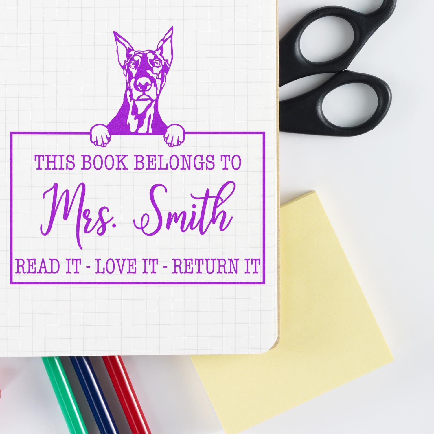 Personalized With Teacher Name Stamp with Doberman Dog - Engineer Seal Stamps