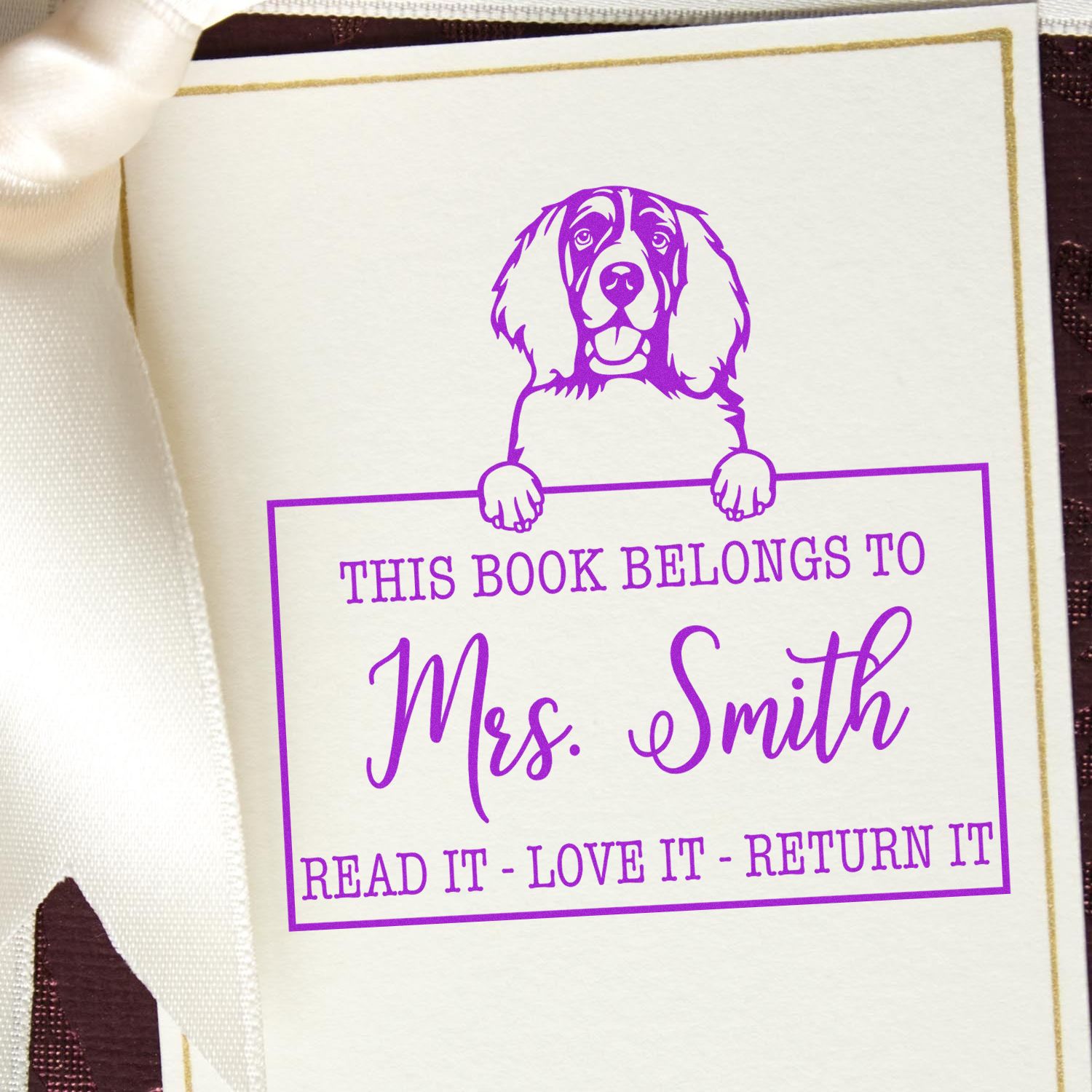 Customized Library Book Check-Out Stamp with English Springer Spaniel - Engineer Seal Stamps