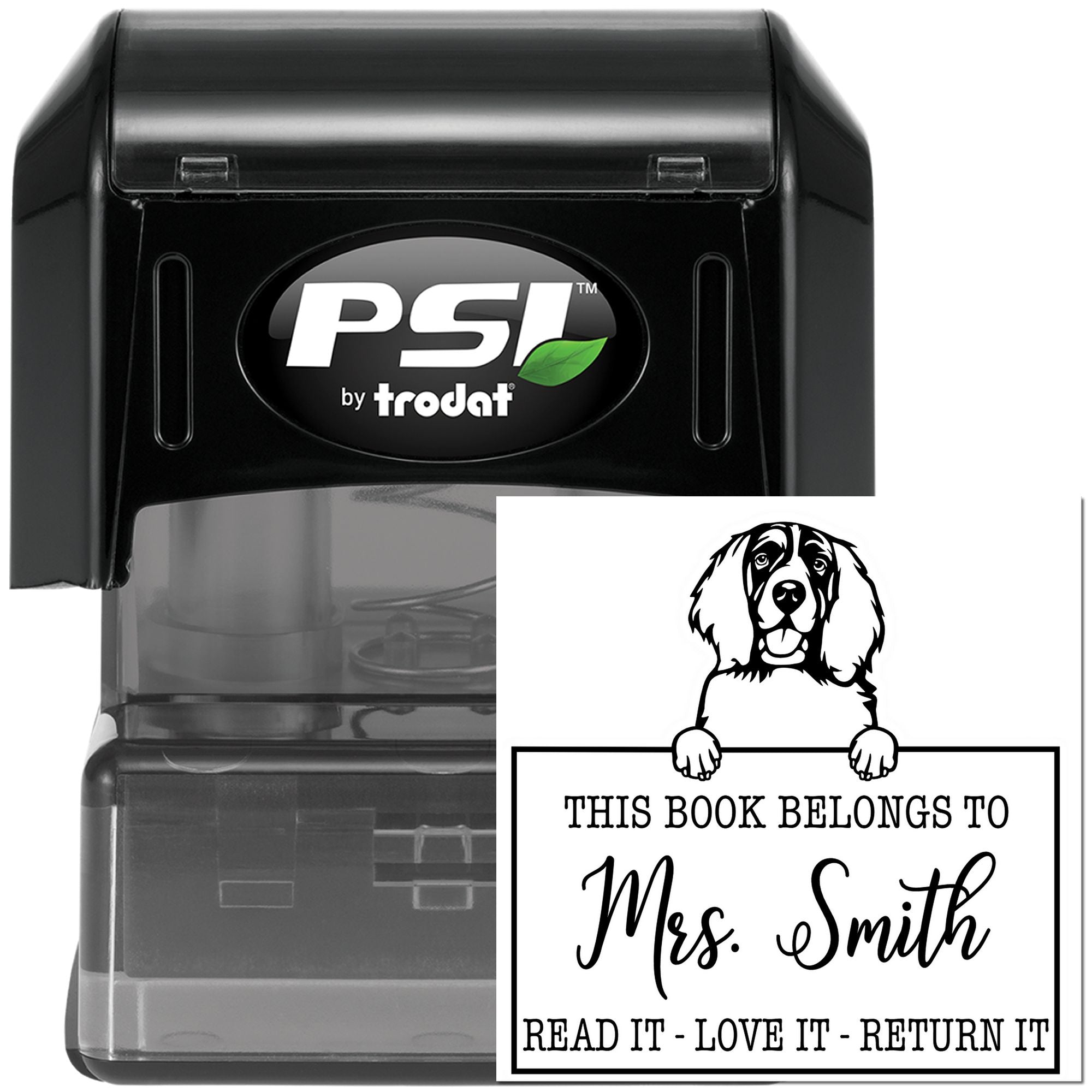 Customized Library Book Check-Out Stamp with English Springer Spaniel - Engineer Seal Stamps